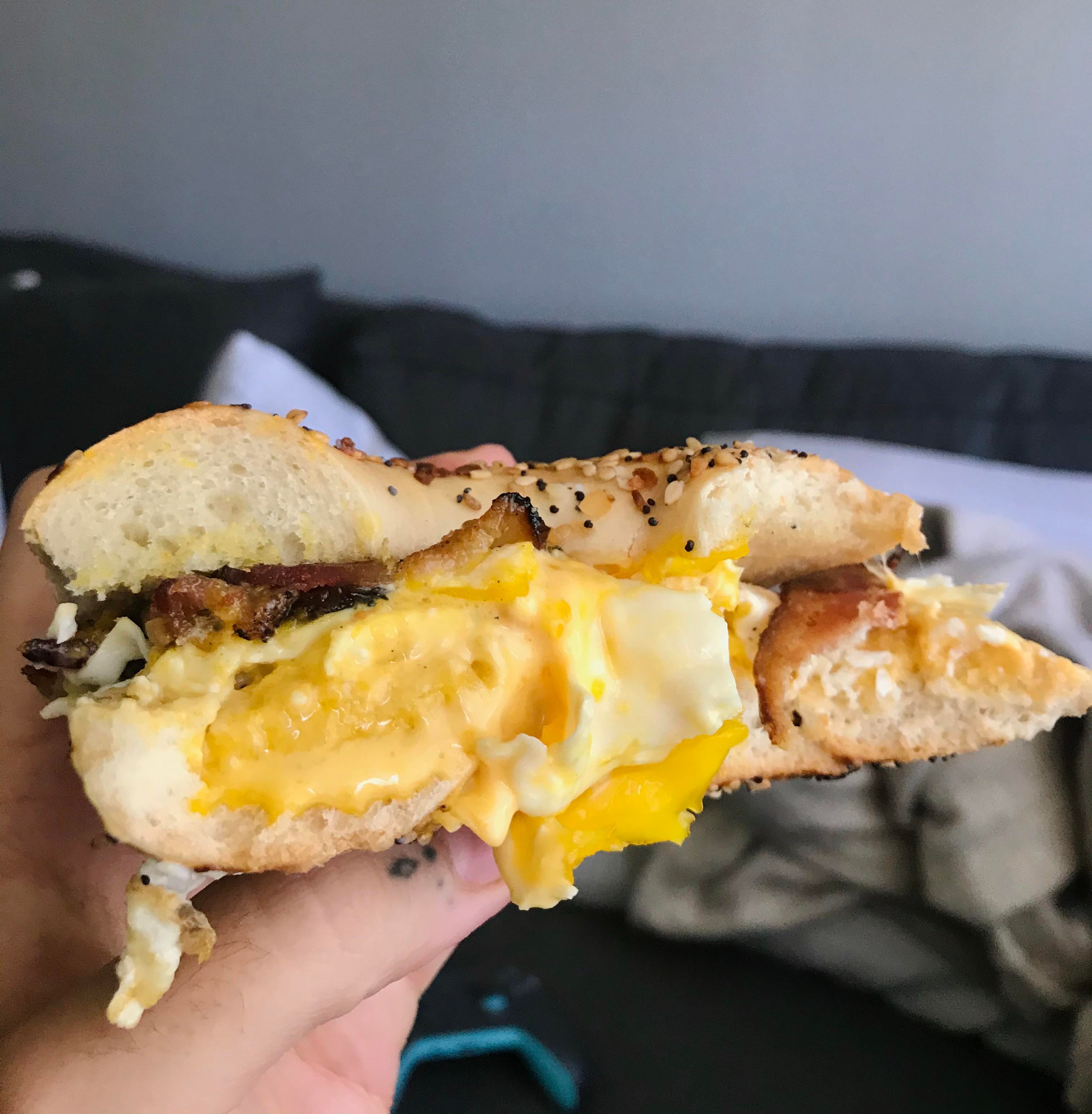 quite possibly the best bacon egg and cheese i’ve ever had. on top of a