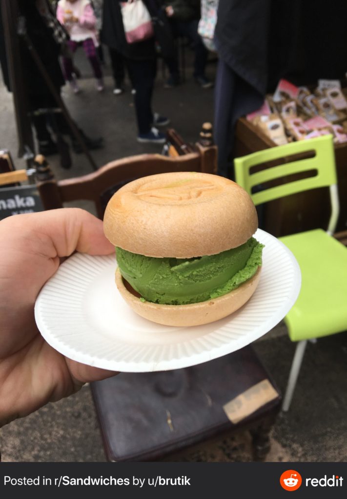 Are ice cream sandwiches allowed? Green tea ice cream sandwich from Tokyo, Japan.