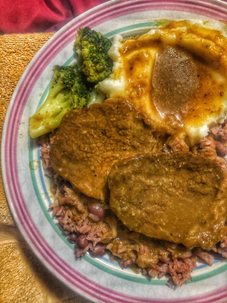 Round Steak with Rice n Beans & Mash Potatoes