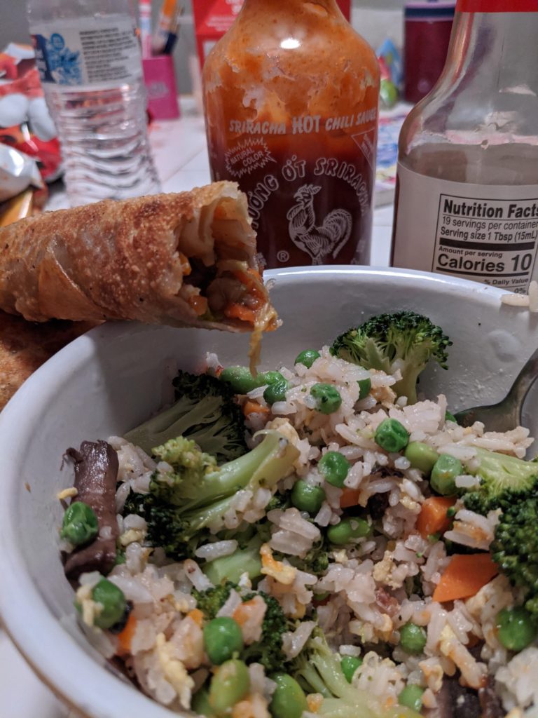 Vegetable fried rice with veggie egg rolls :)