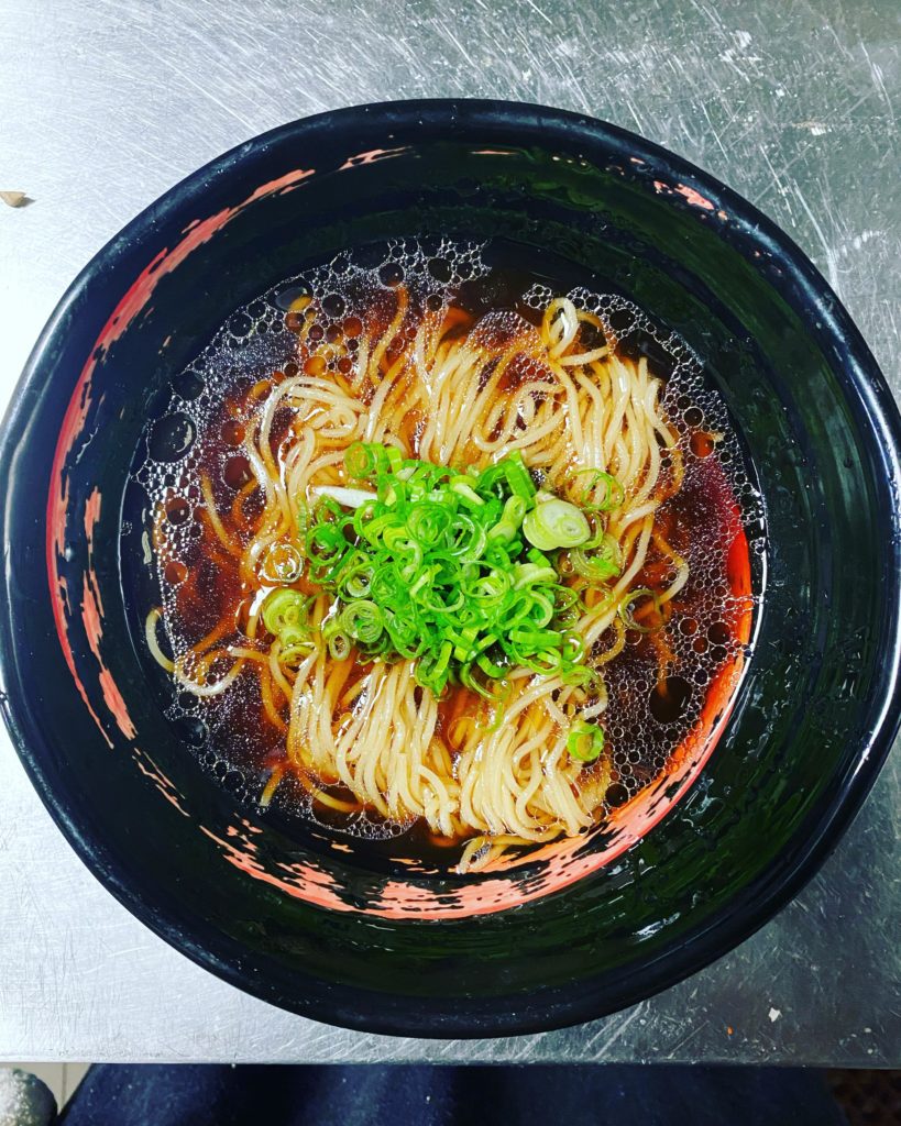 Shoyu mushroom ramen. Negi and burnt scallion oil. Baseline ramen
