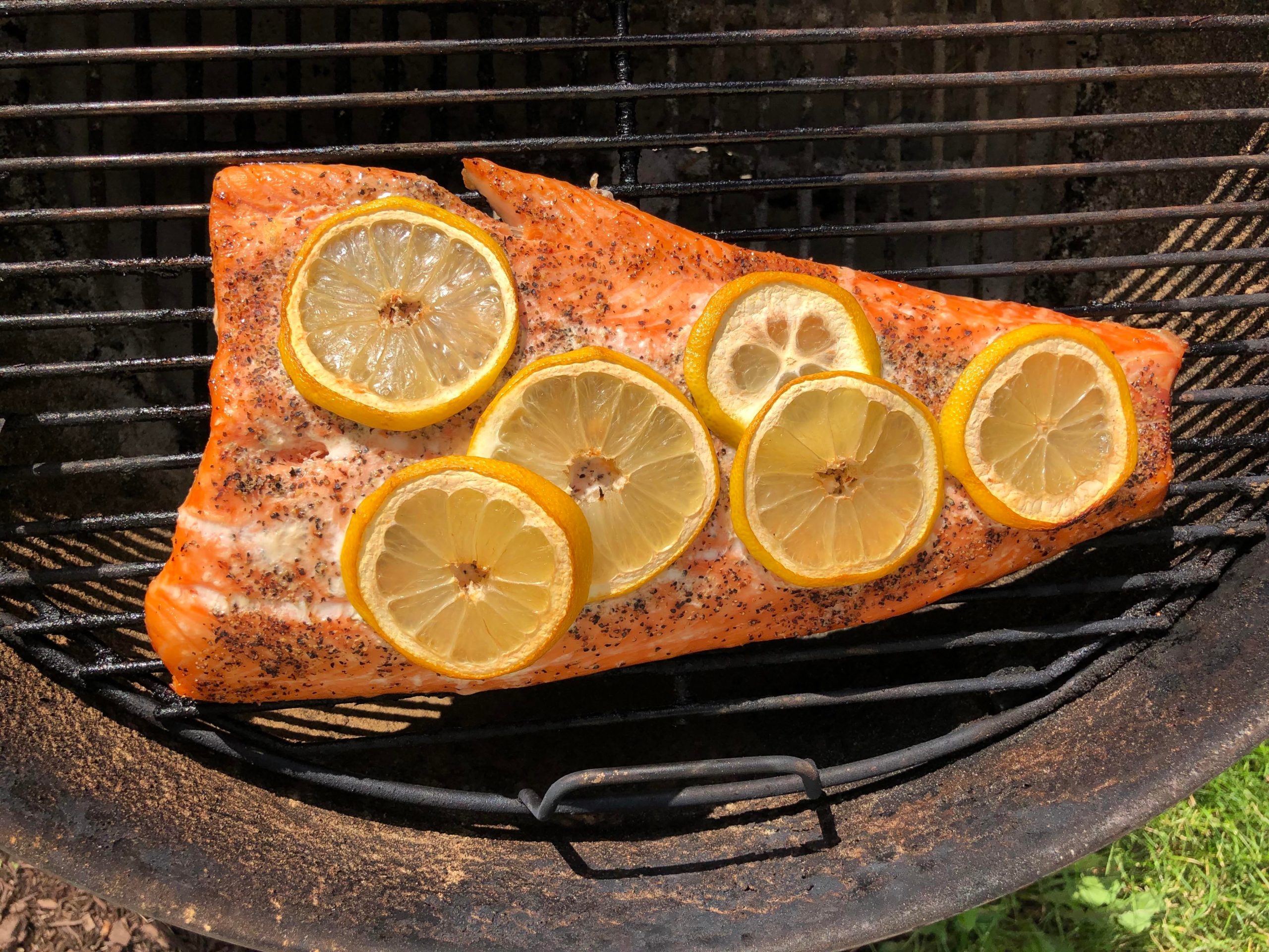 Grilled up some salmon indirectly on the kettle. Salt, pepper, and