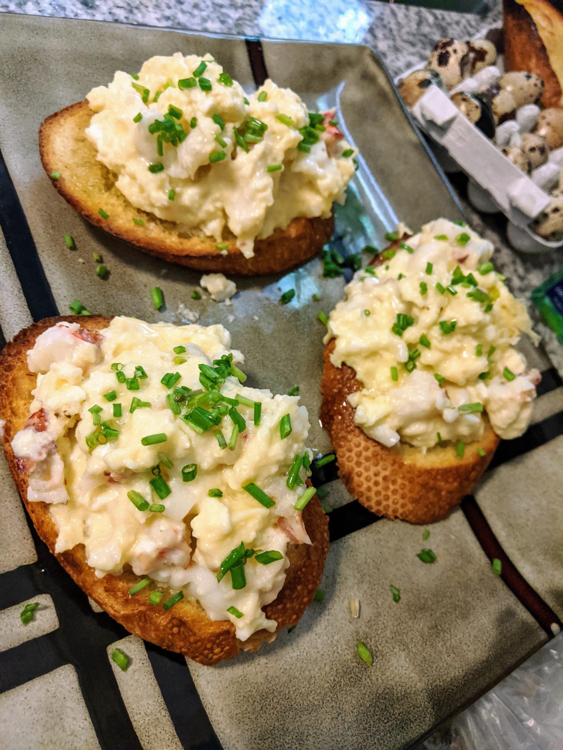 Lobster and Quail Egg Bruschetta! Dining and Cooking
