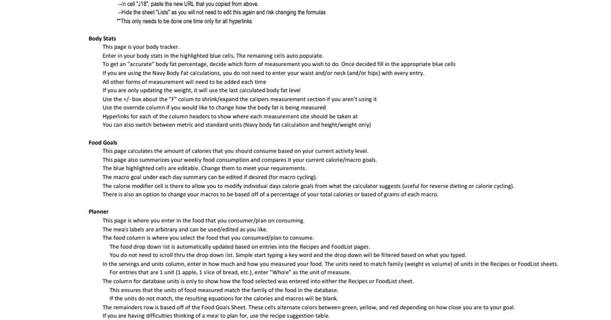 Calorie Counting Spreadsheet Calorie Counting Spreadsheet