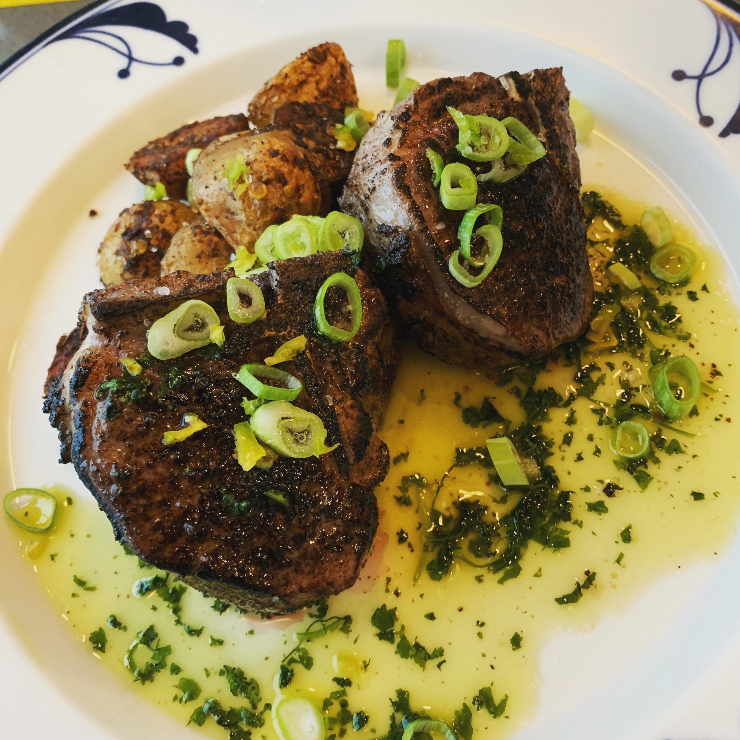 Seven spices lamb chops at 131 for 1.5h, alongside pan fried potatoes