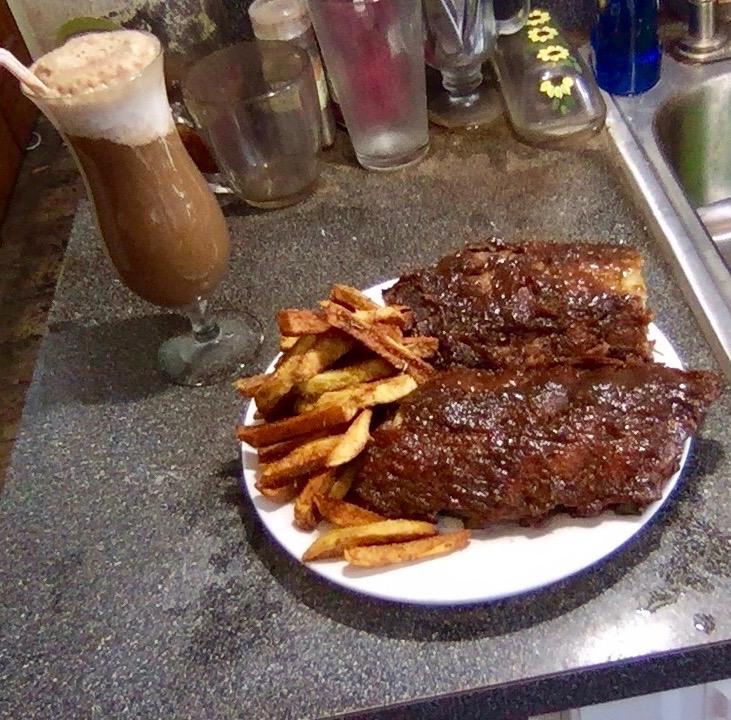 Baby Back Ribs, Garlic Rosemary Fries, and a Rum & Cherry Coke Float