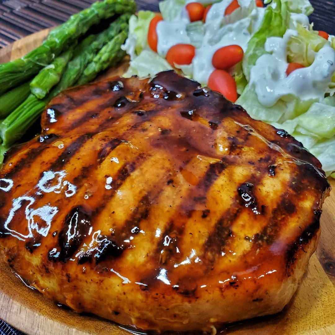 Bourbon Glazed Bone-in Pork Chop w/ Asparagus 🍖 - Dining and Cooking