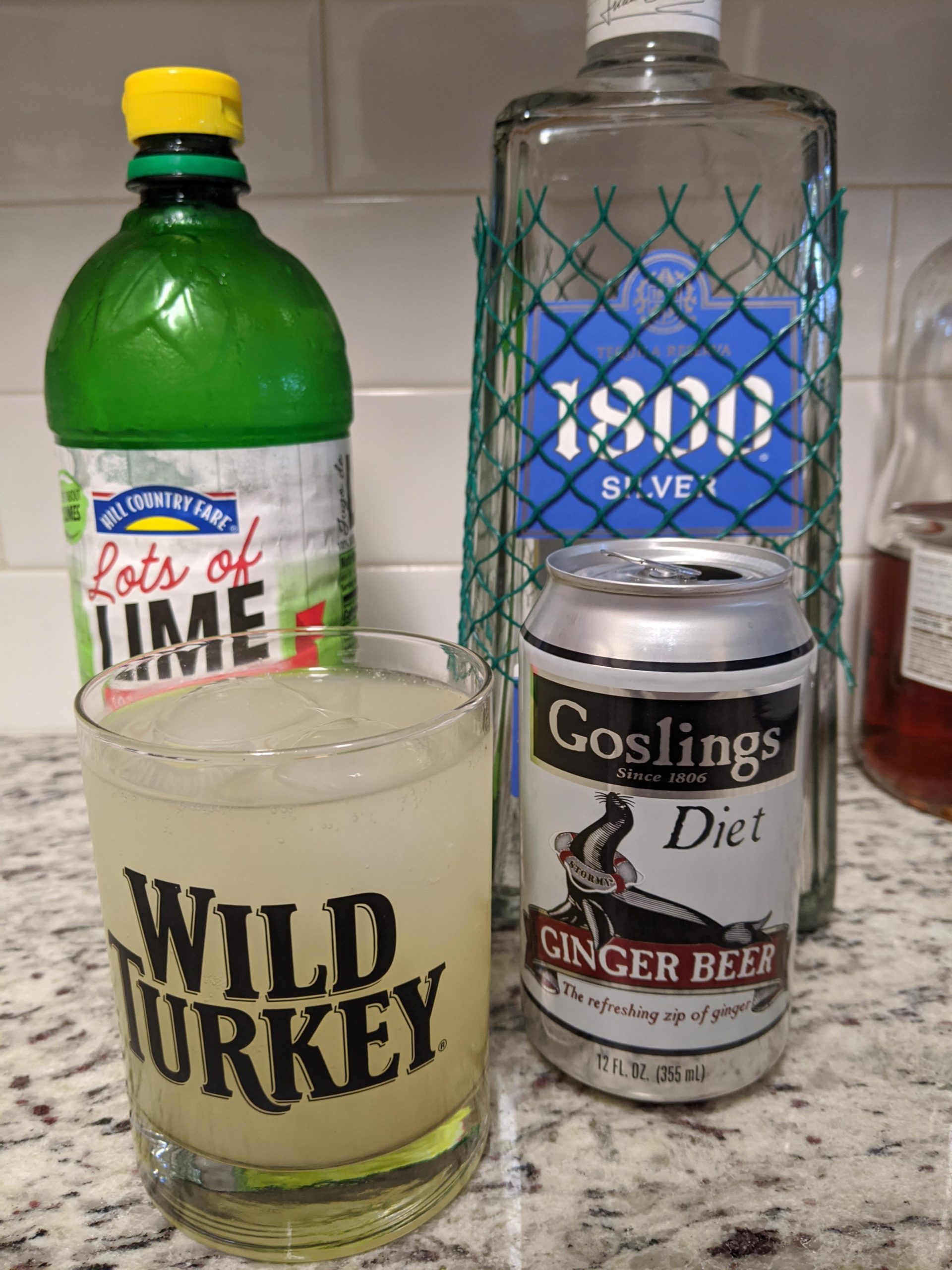 "Tequila Stormy", 1oz tequila + lime + diet ginger beer. = 69 calorie