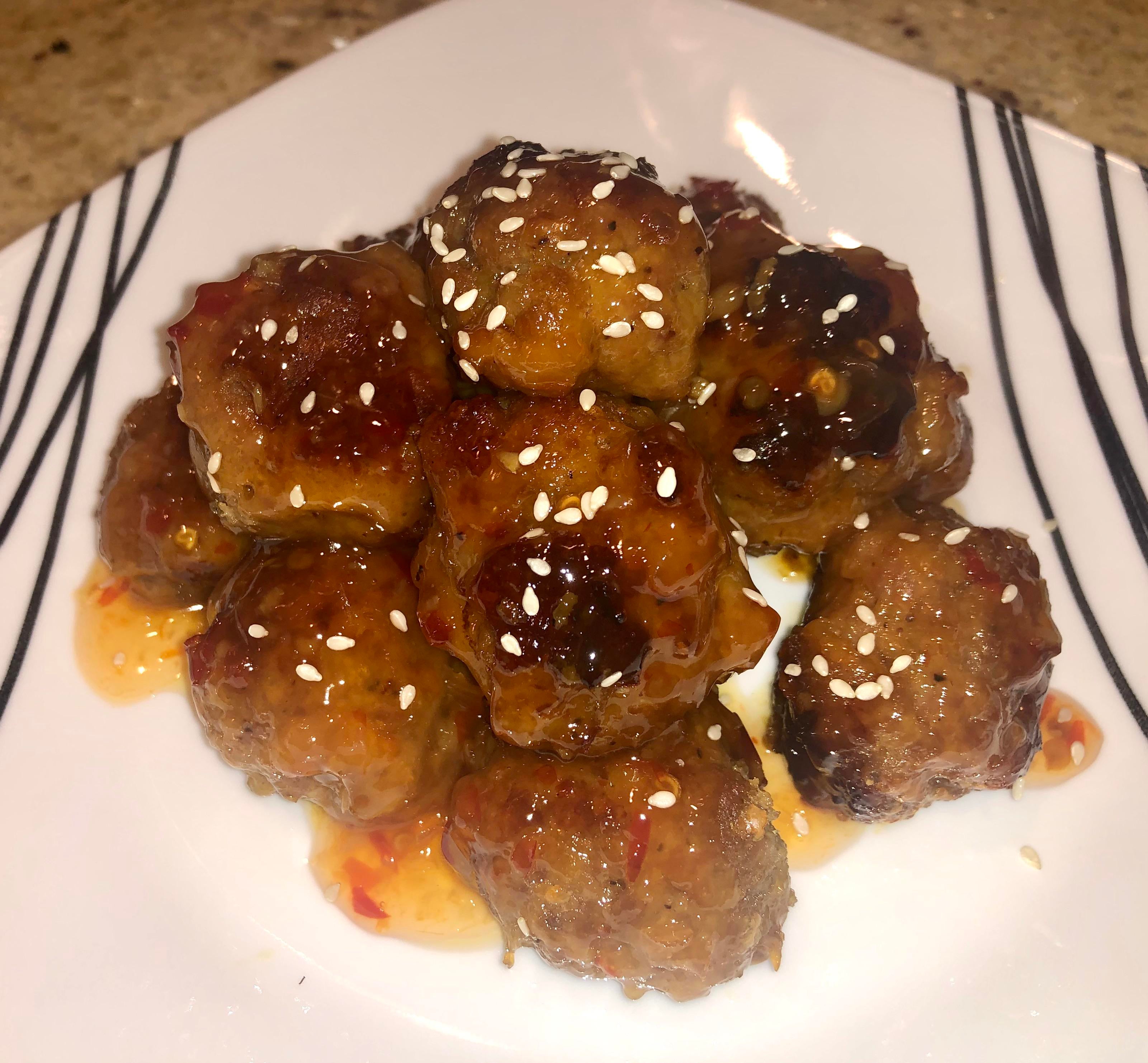 Teriyaki Meatballs made with ground pork and pork rind crumbs Dining