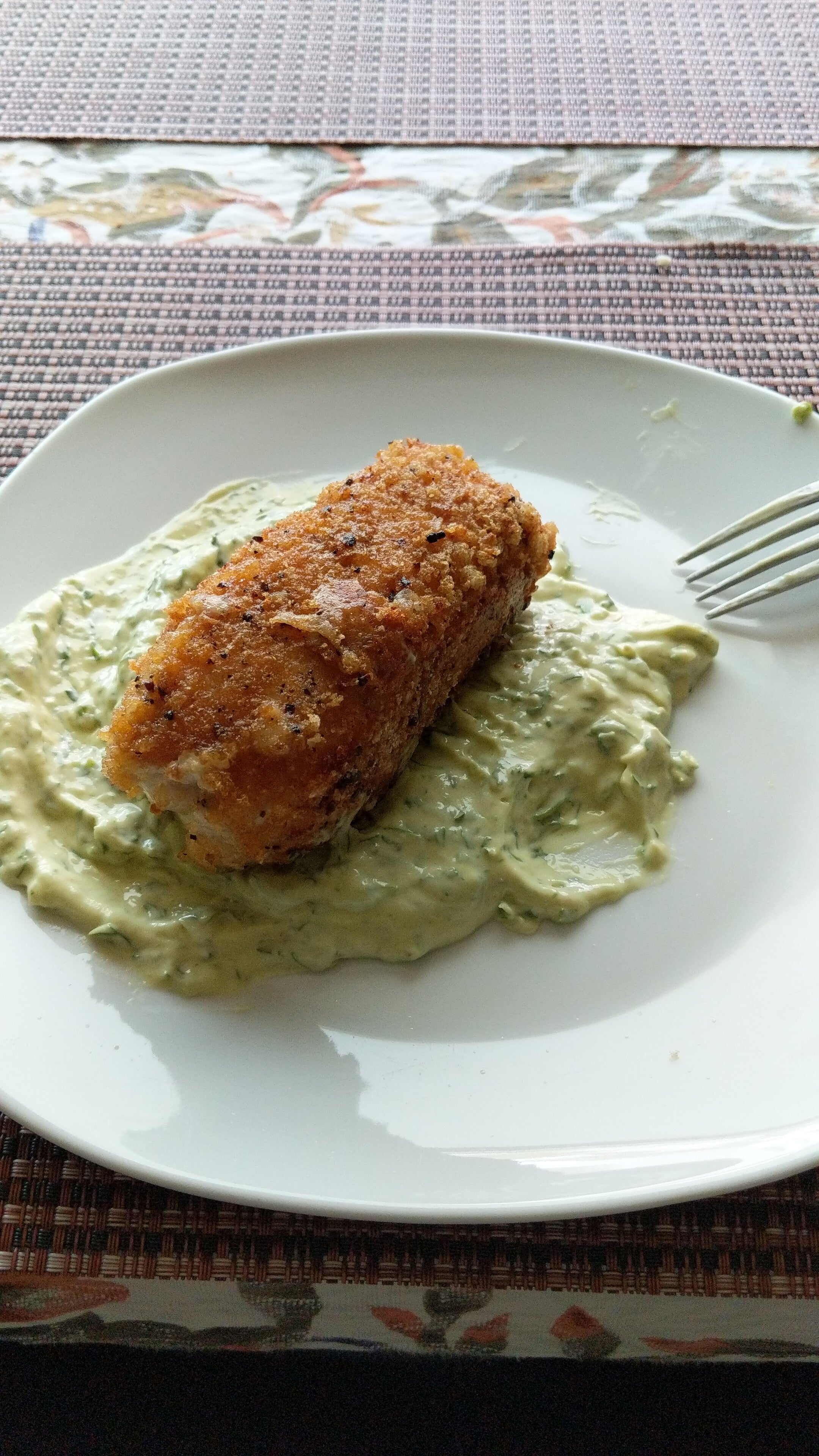 Pork Rind Breaded Cordon Bleu Chicken with Avocado Cream Dining and