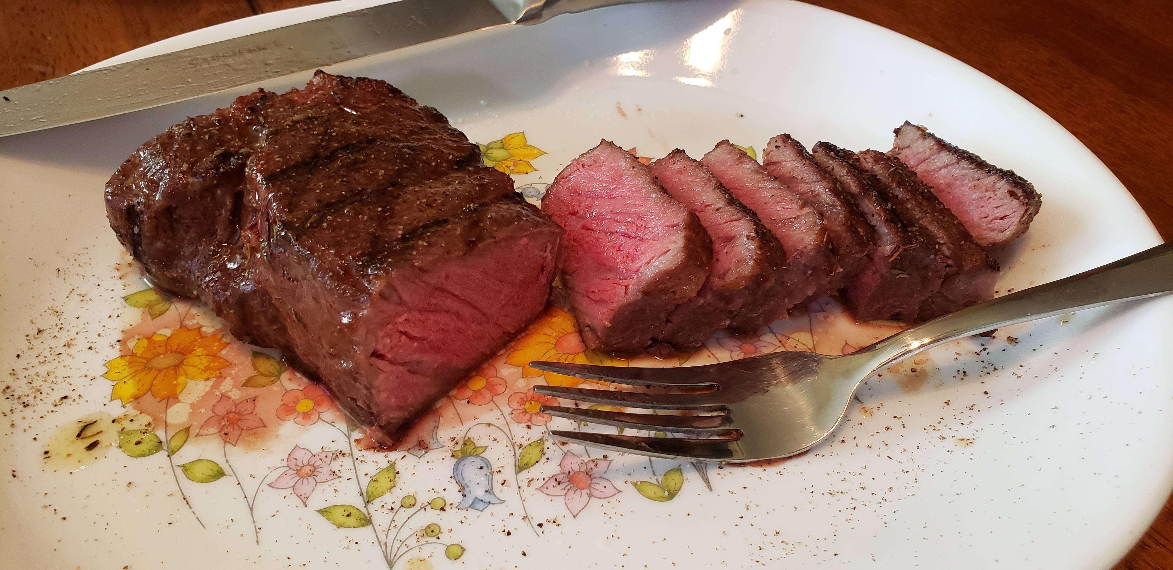 First steak prepared sous vide! Strip steak 130F for 2.5hr, finished