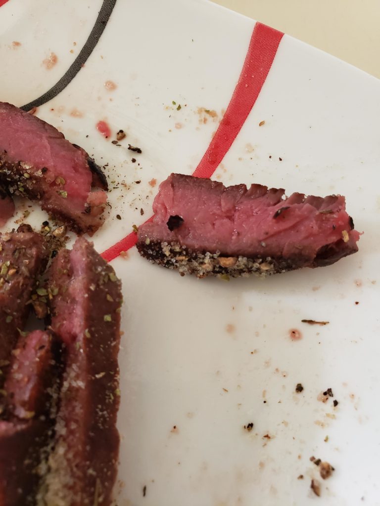 126f for 1 hour plus blow torch ,seasoned after meat was cooked/sear , did nothing to it prior .