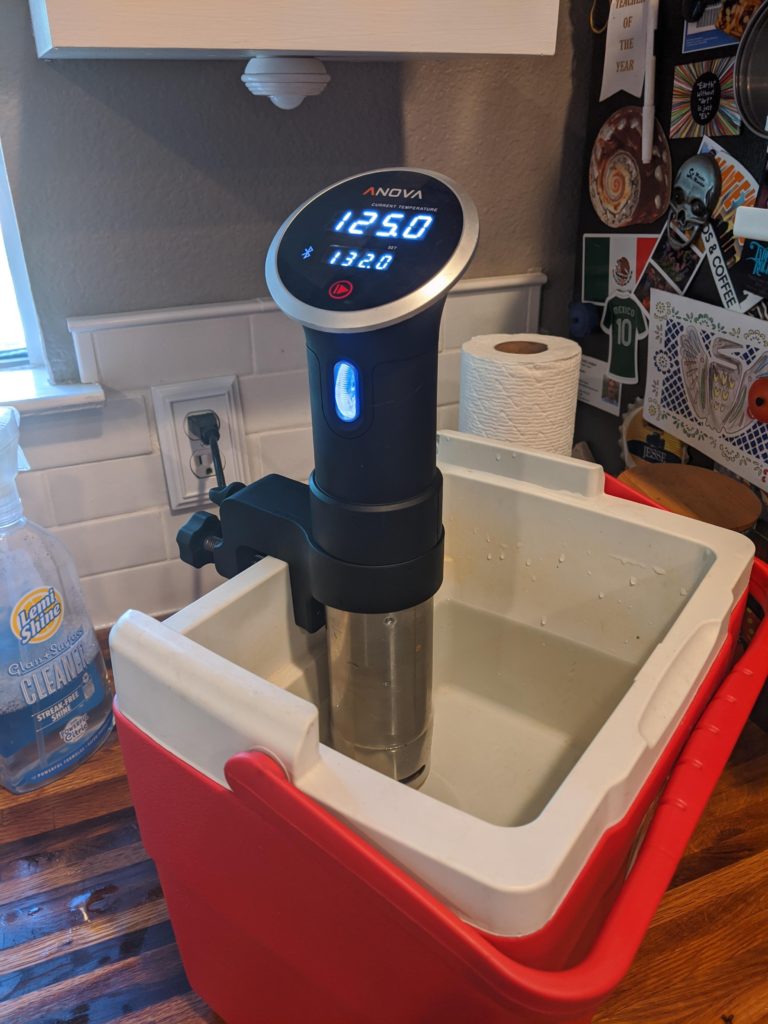 Short ribs for my first sous vide cook. Finished in the smoker