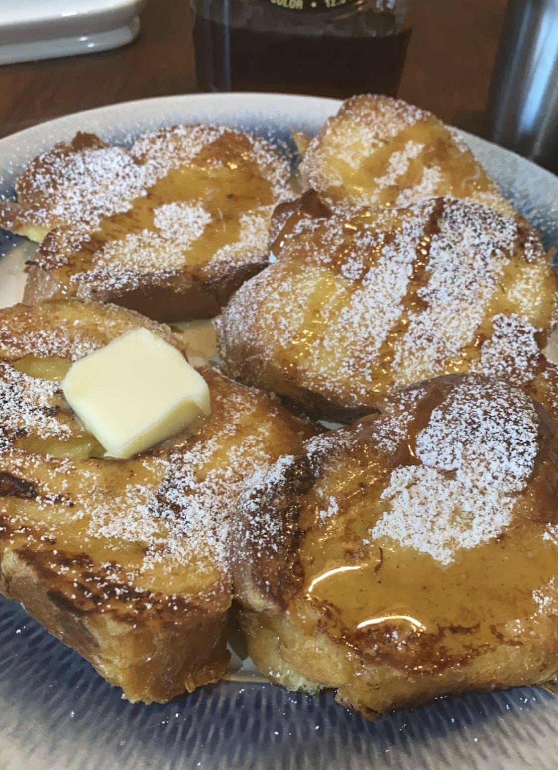Made some challah bread French toast (thank you Alton Brown) Dining