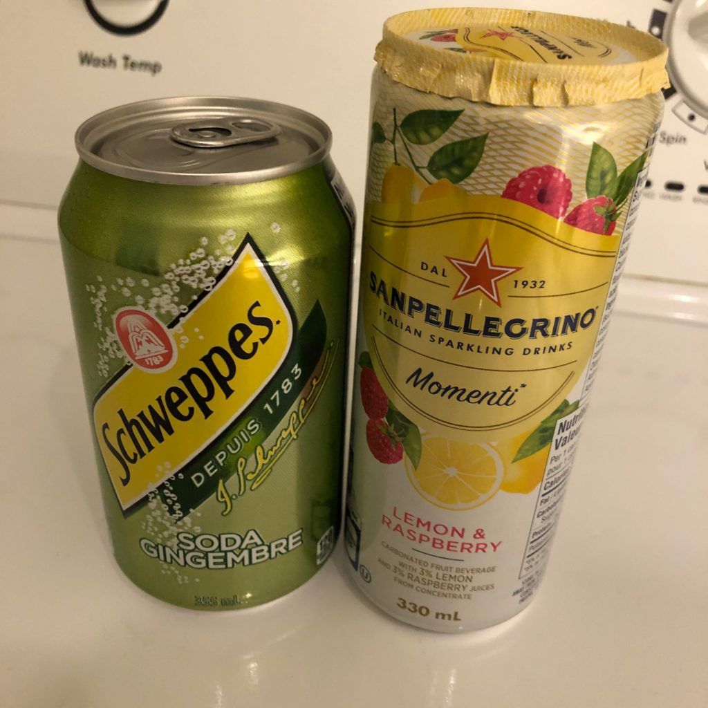 If you have a soda sweet tooth: 1 Gingerale (120 cals) and one San Pellegrino Momenti (35 cals) makes a great high-volume, lowish-cal drink. This made four glasses for me for 150 cals.