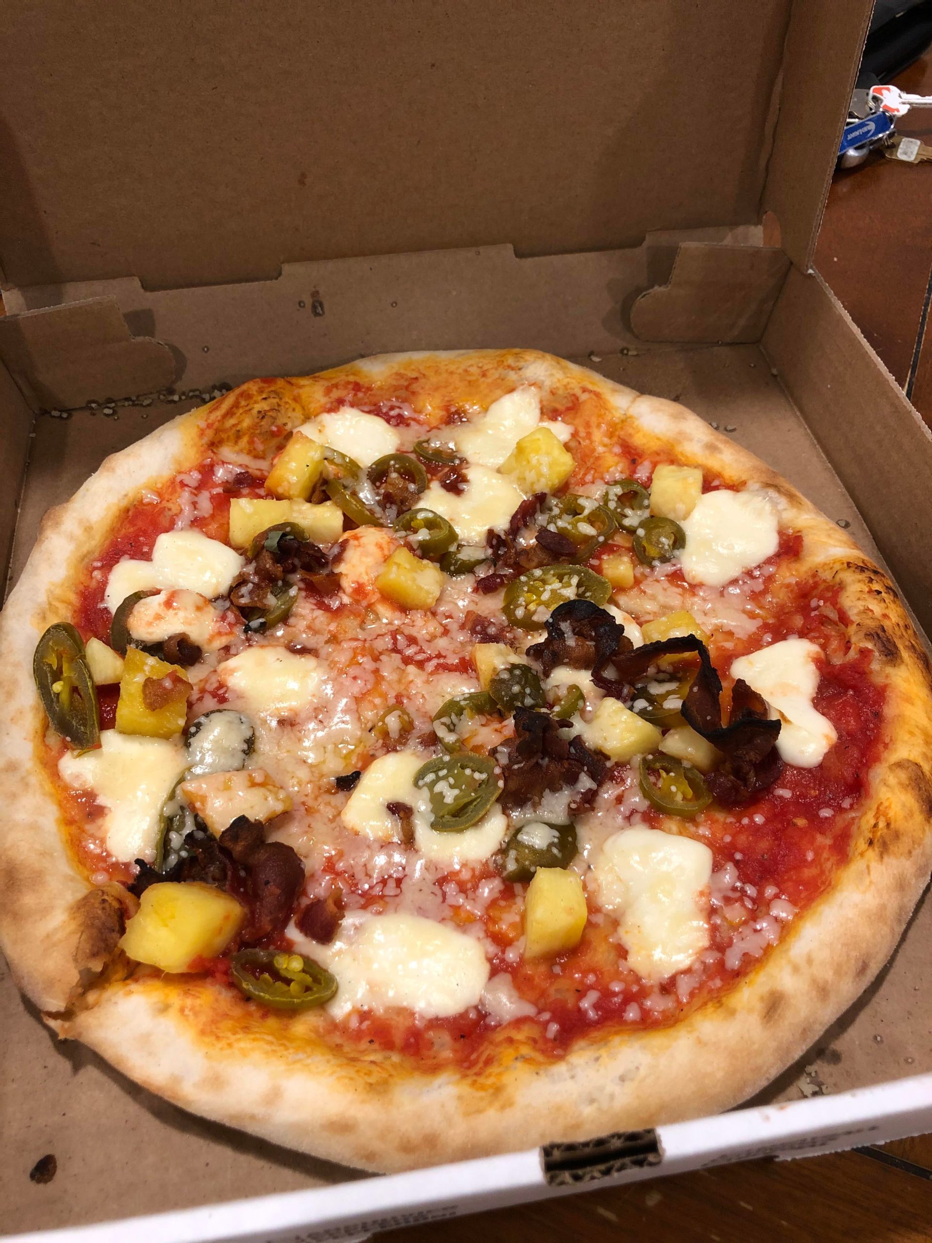 Looks like vomit but tastes great. Bacon, pineapple,jalapeño Dining