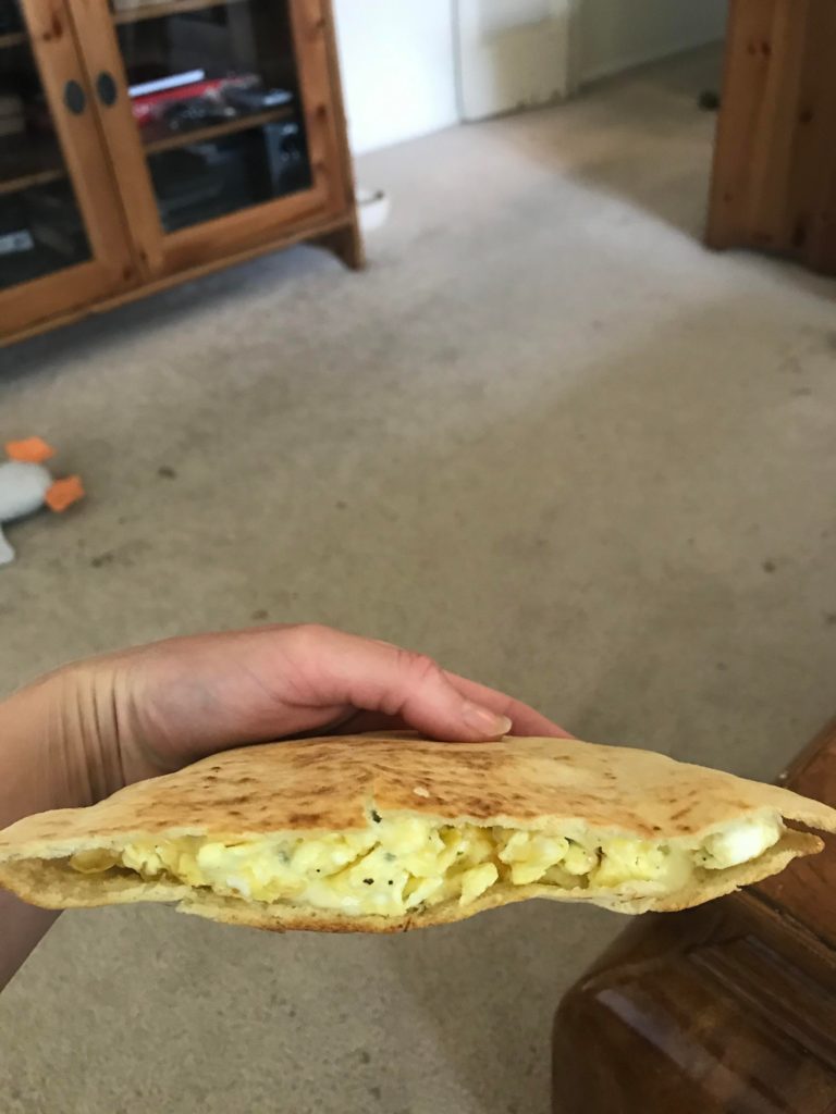 Breakfast pita! Just basic eggs and cheese