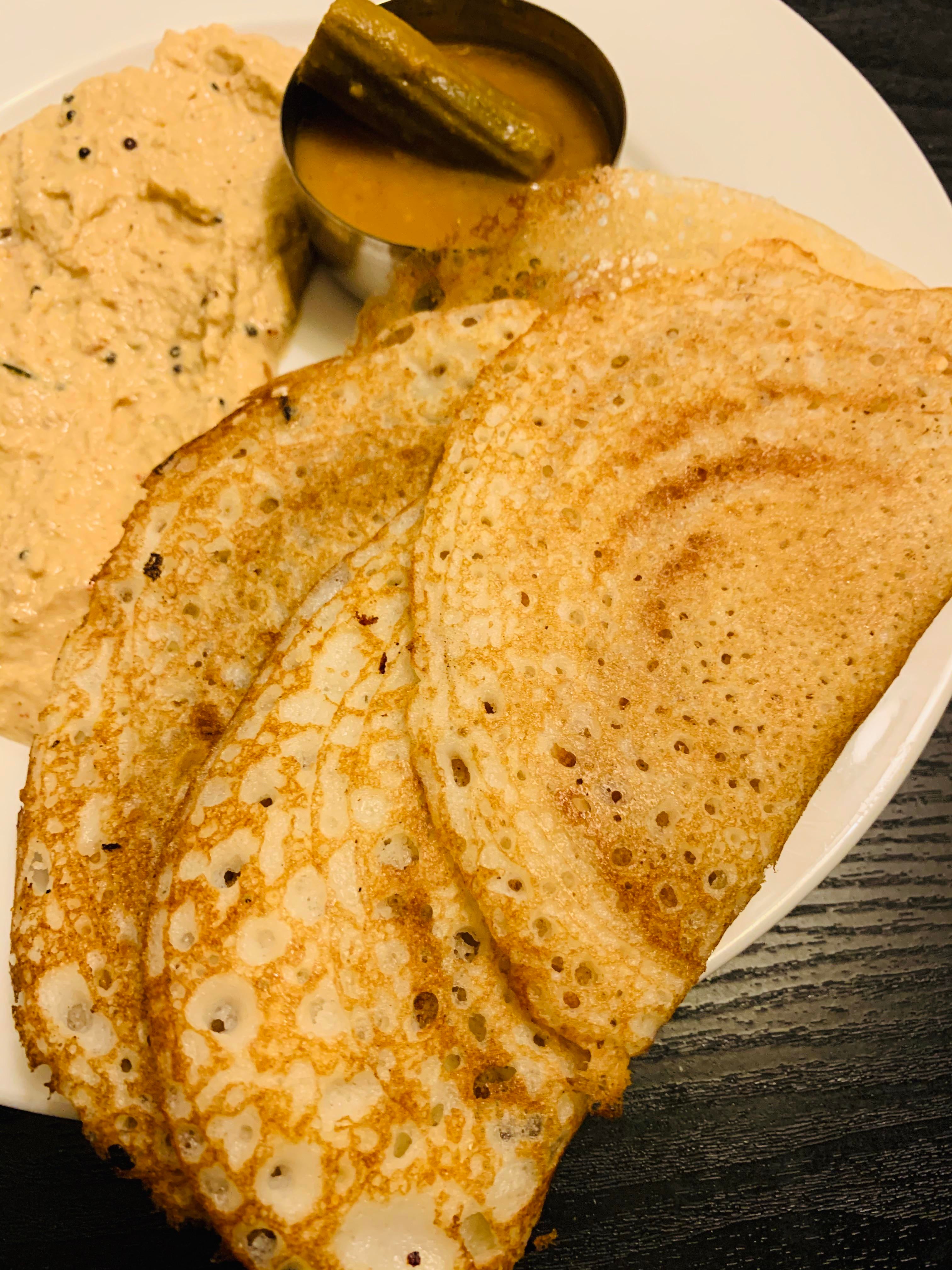 Last night’s dinner homemade dosa with peanutcoconut chutney and sambar Dining and Cooking