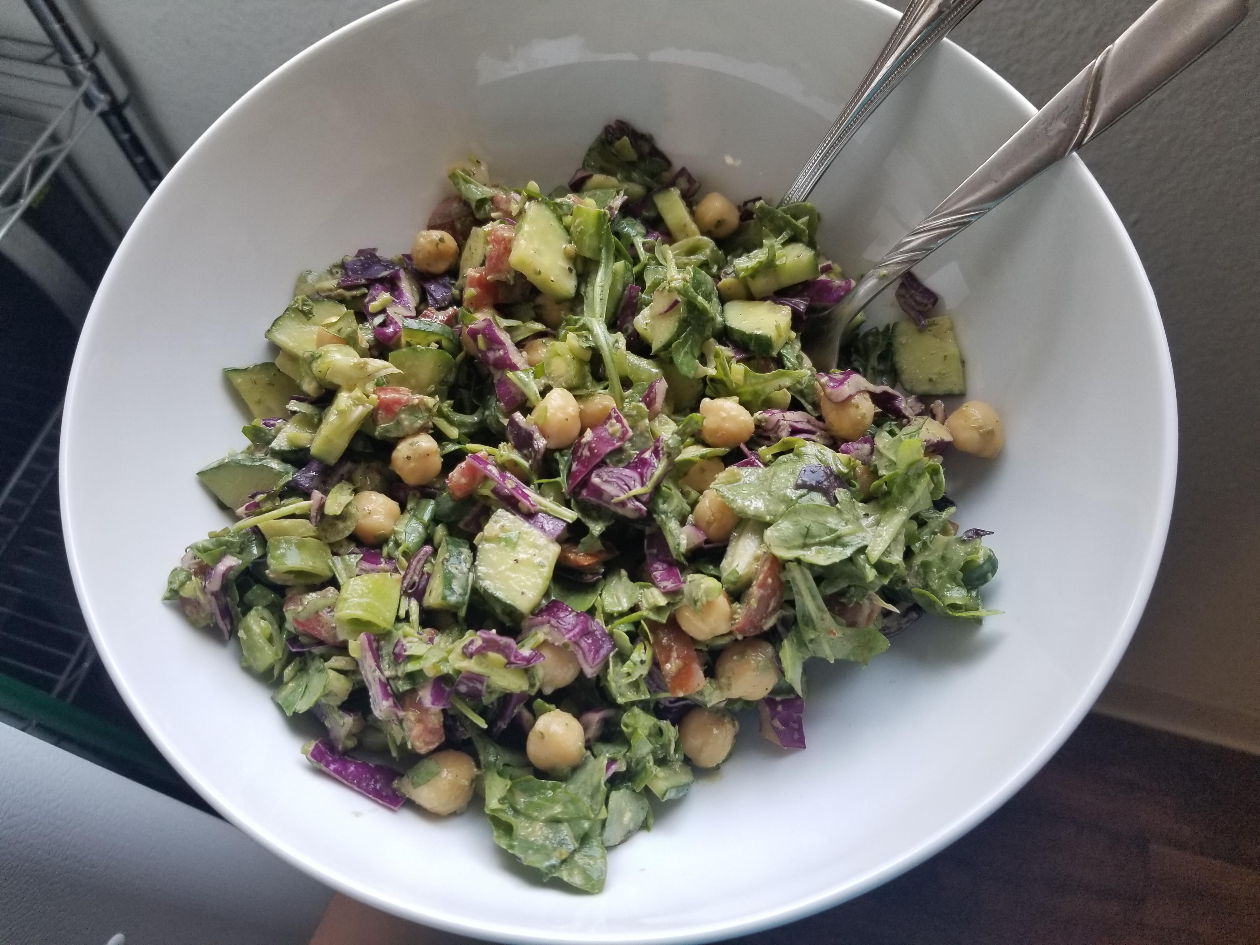 Salad with basilcilantrotahini dressing! Dining and Cooking