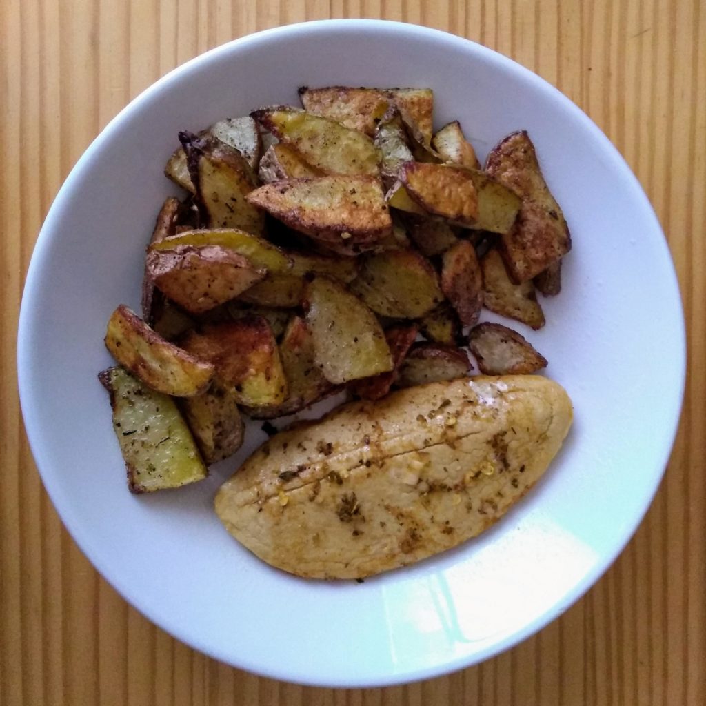 Quorn and potatoes with za'atar and lemon