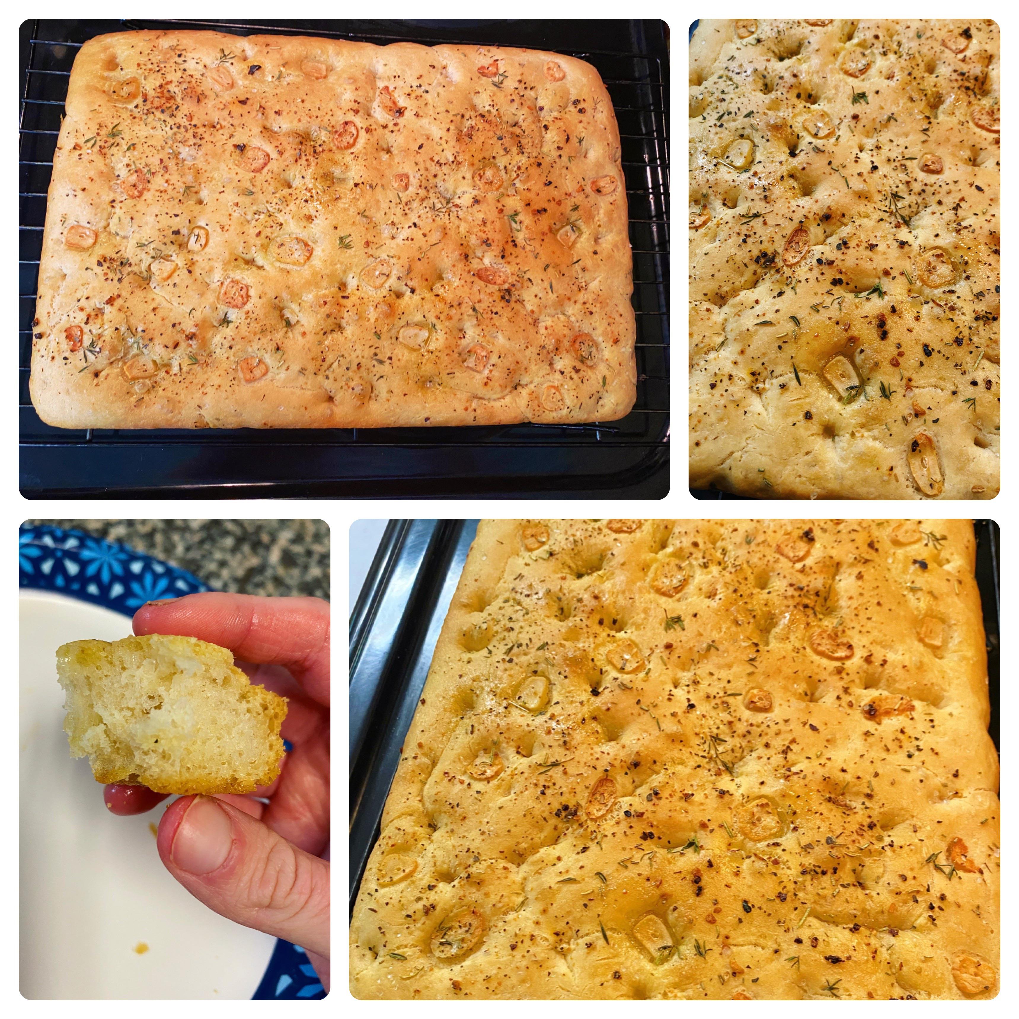Baked fresh focaccia to go with some ziti and chicken parmesan