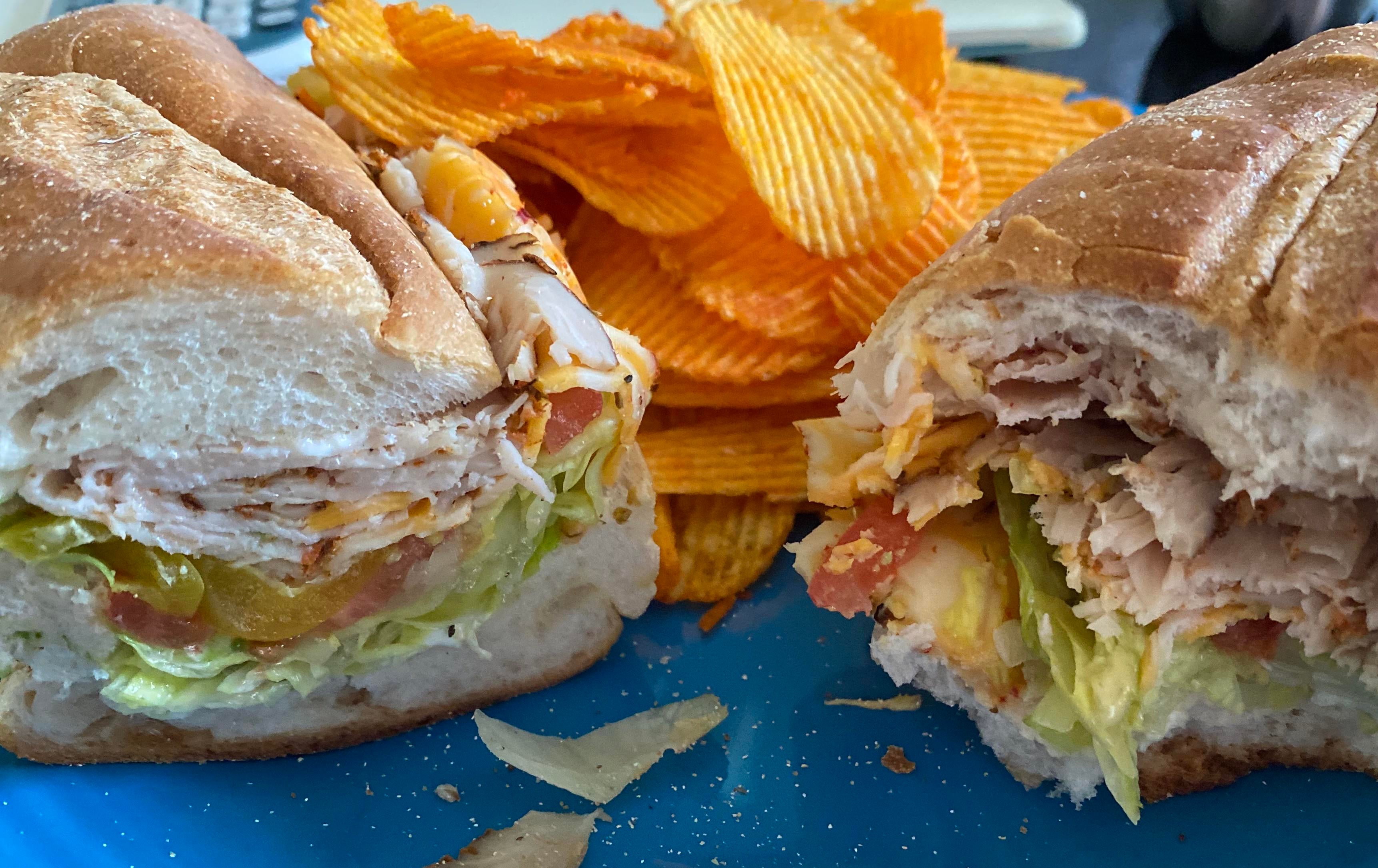 Boar’s Head blackened turkey, threepepper Colby, banana peppers