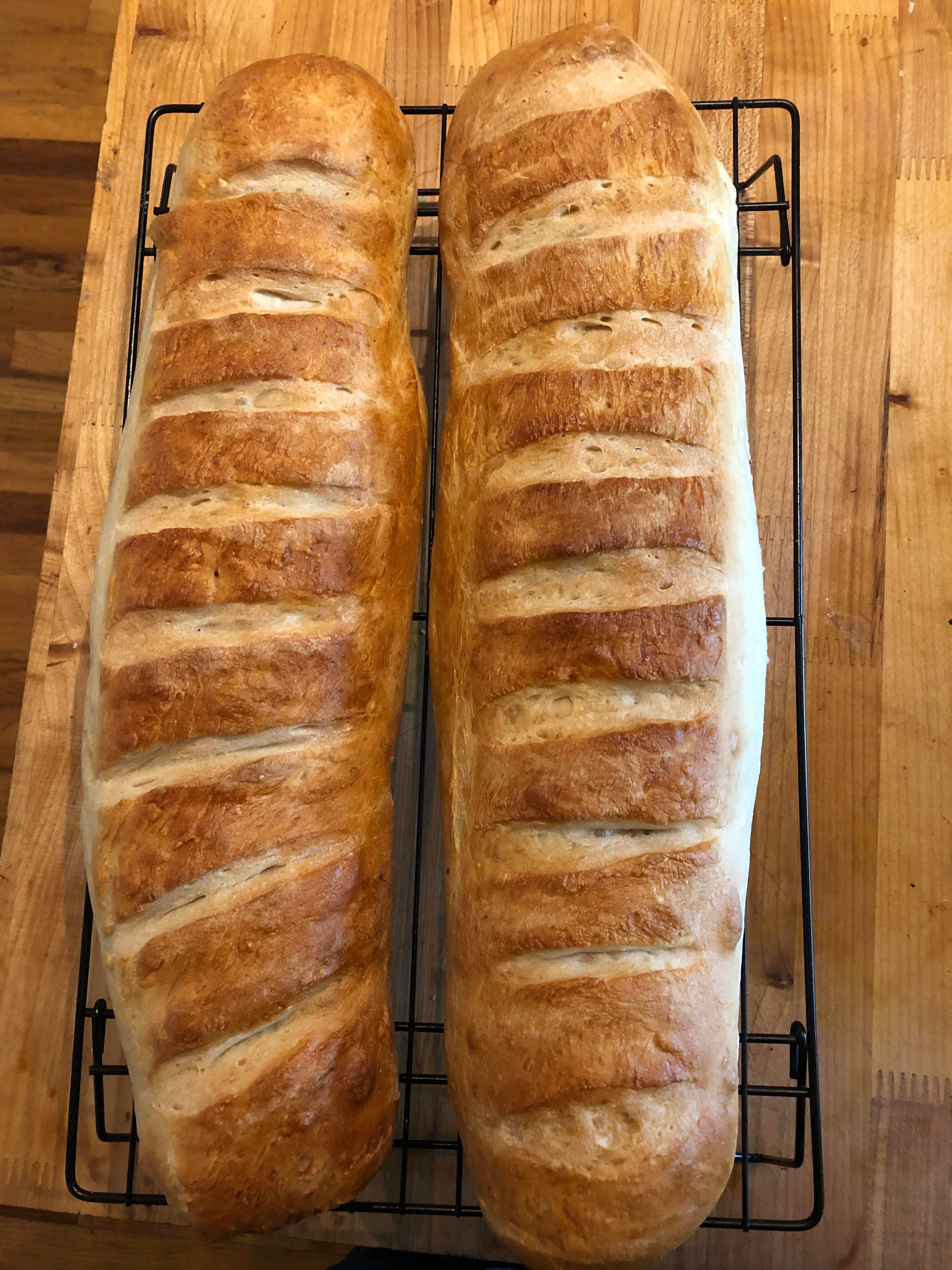 Some french loaves I just pulled out. Not the most even, but delicious