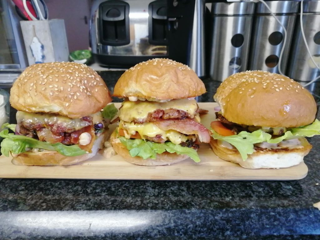 I keep trying to improve my smash burger game. Double Bacon and Cheese Smash Burgers.