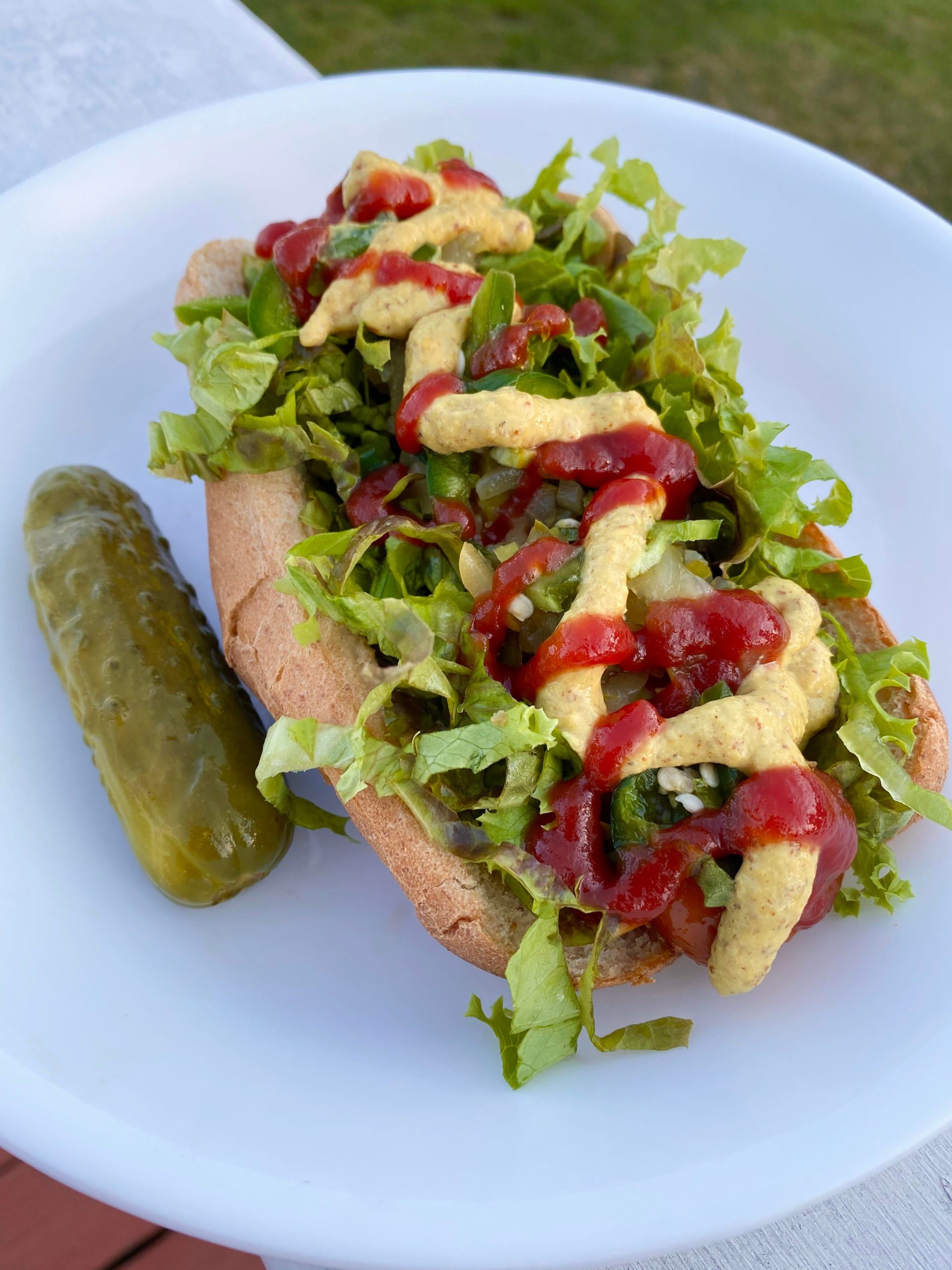 I swear there’s a hot dog buried underneath the shredded lettuce