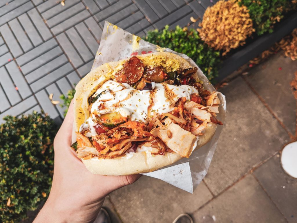 German Döner Kebab with fried vegetables and yellow curry!