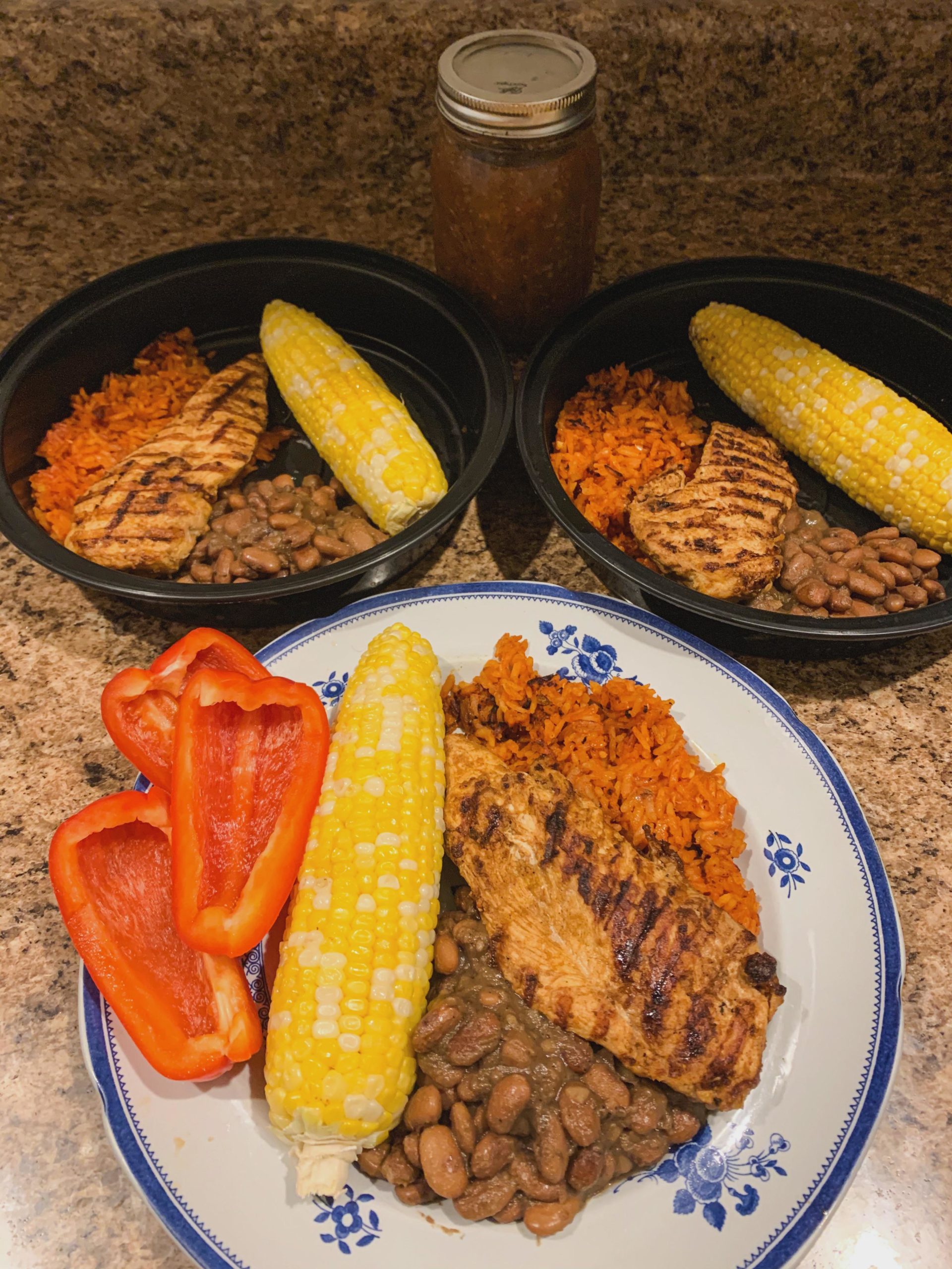 Grilled chicken, Spanish rice & beans with homemade salsa Dining and