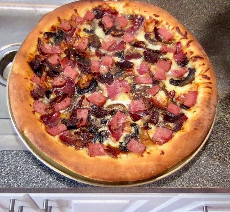 Meat Lover's Pizza Bacon, Beef Bacon, Bresaola, Pastrami, and