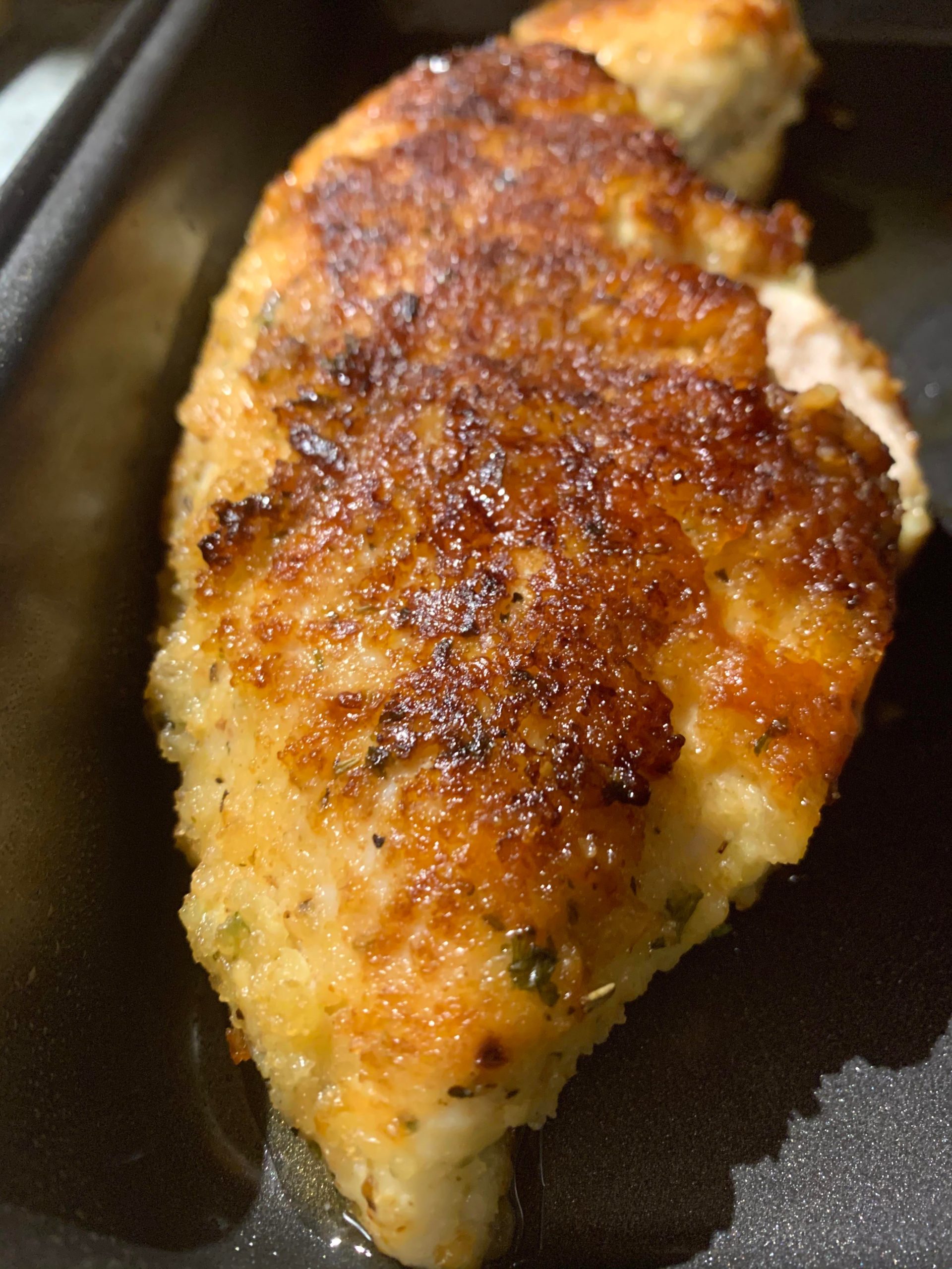 Parmesan fried chicken breast just before I smothered it in roasted