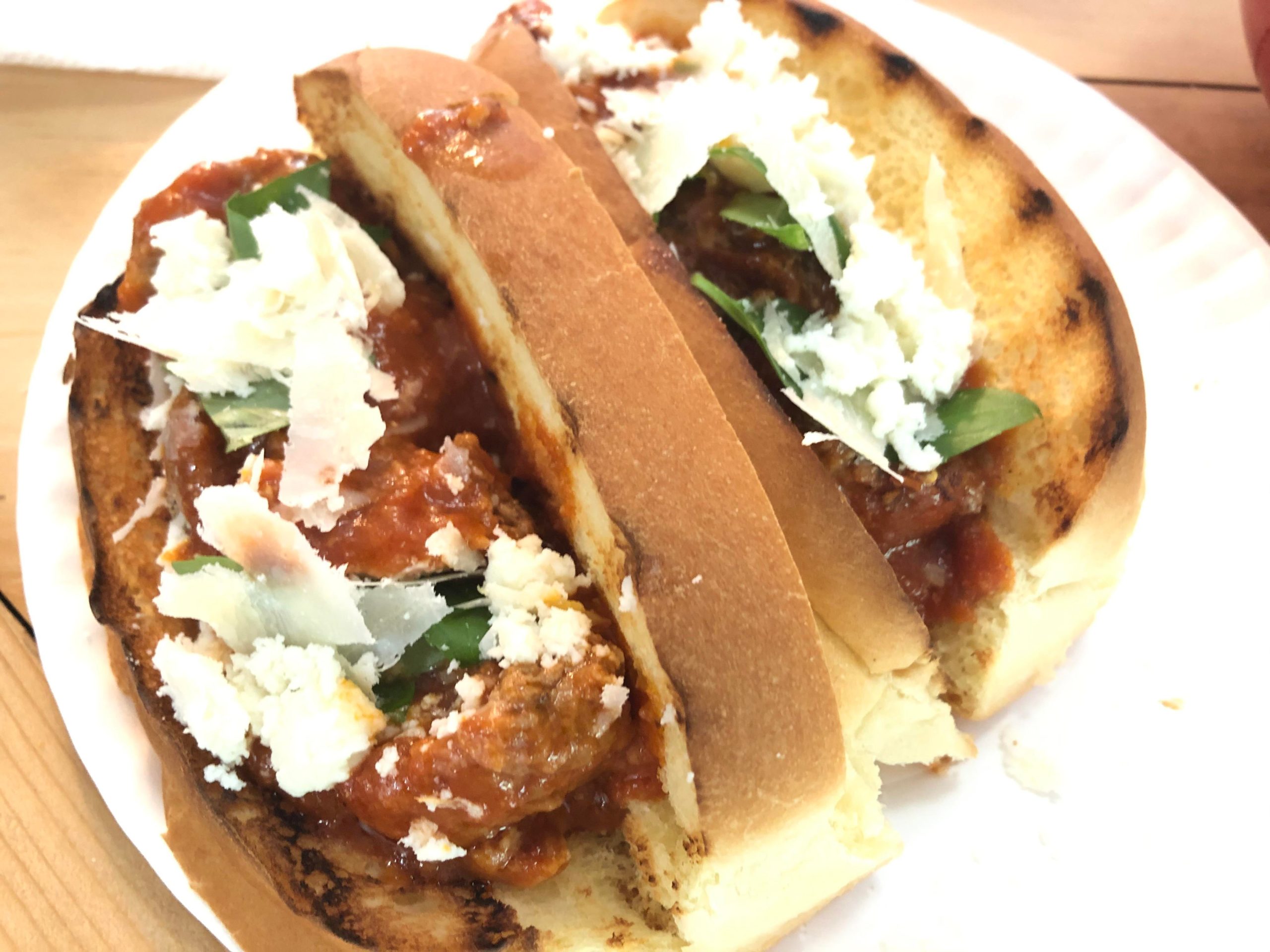 Mini meatball subs. Meatballs, fresh basil, parmigiano reggiano, queso