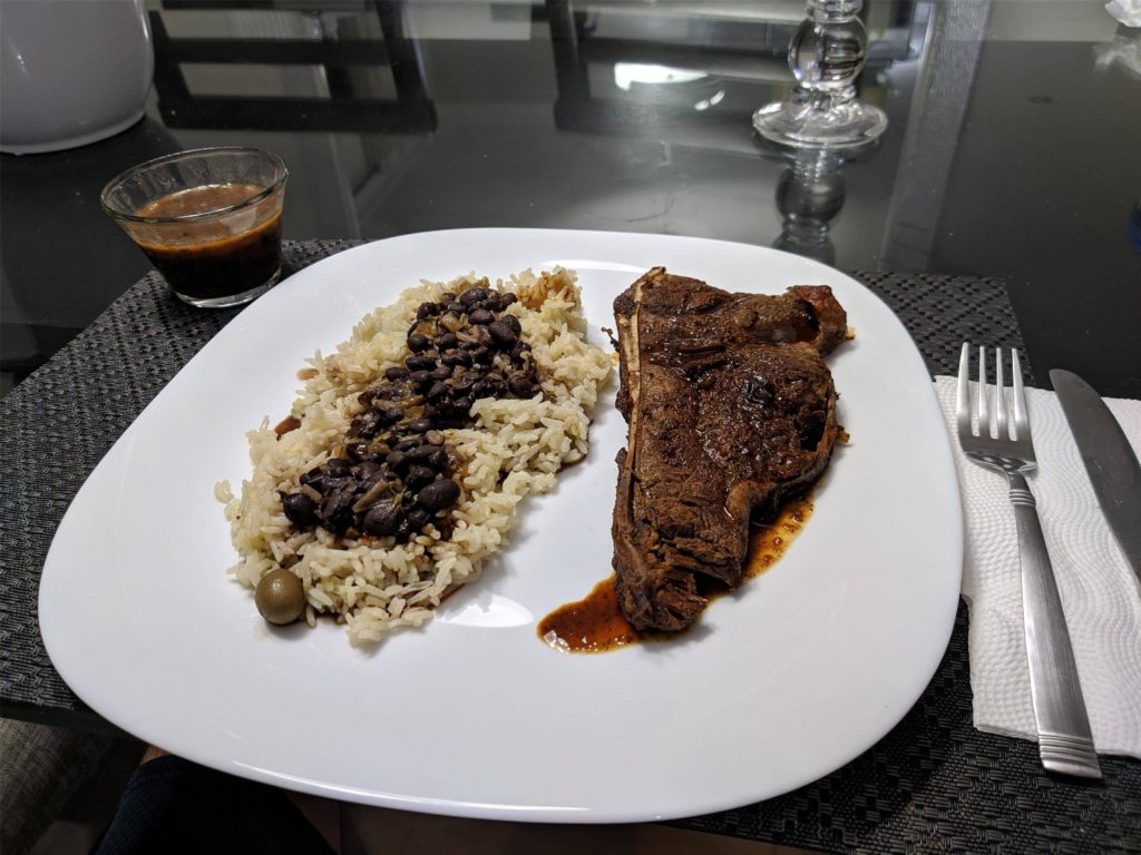 Beef with rice and black beans. A truly Dominican plate.