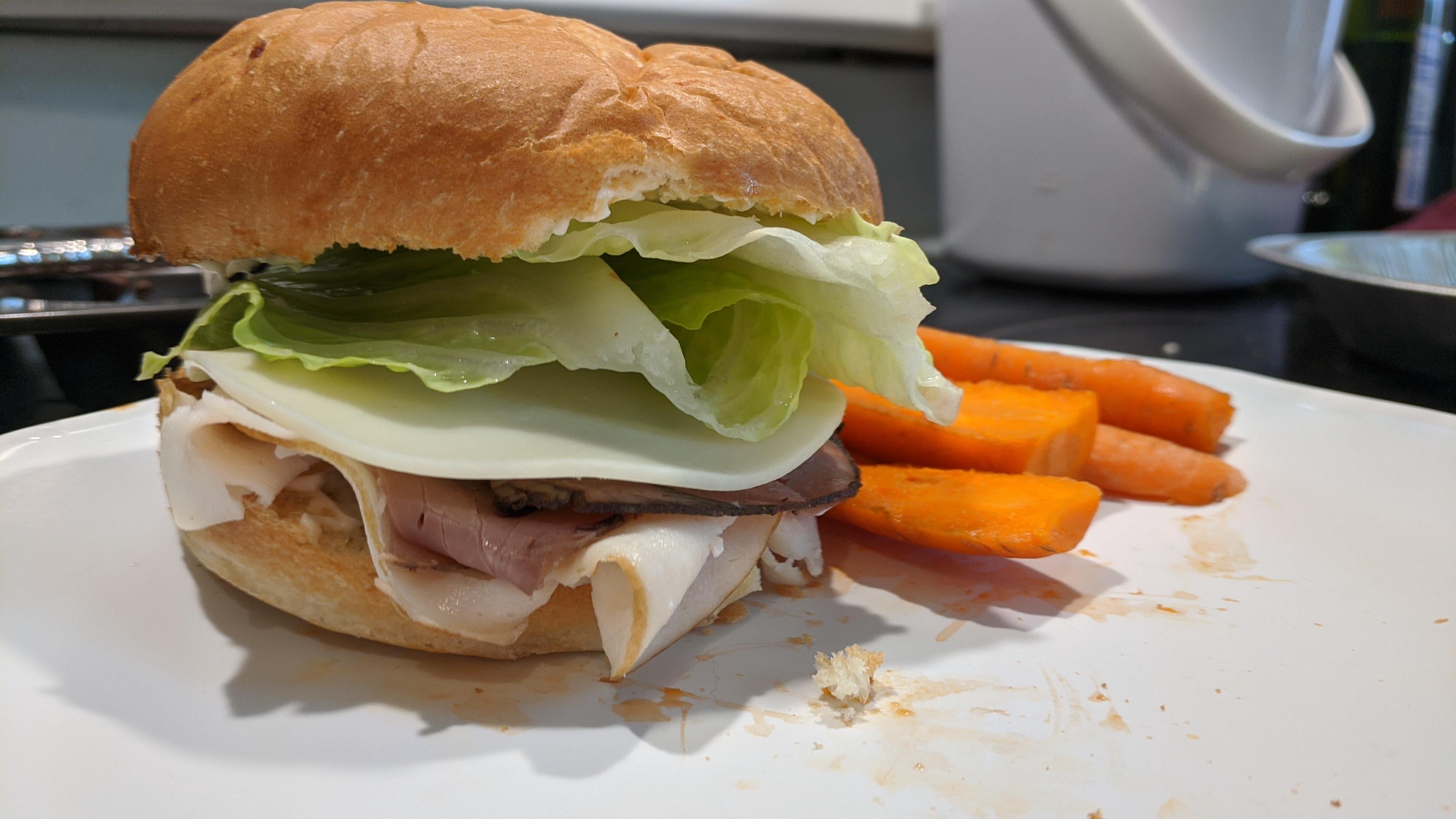 Oven roasted turkey, deli roast beef, provolone, mayo and lettuce on