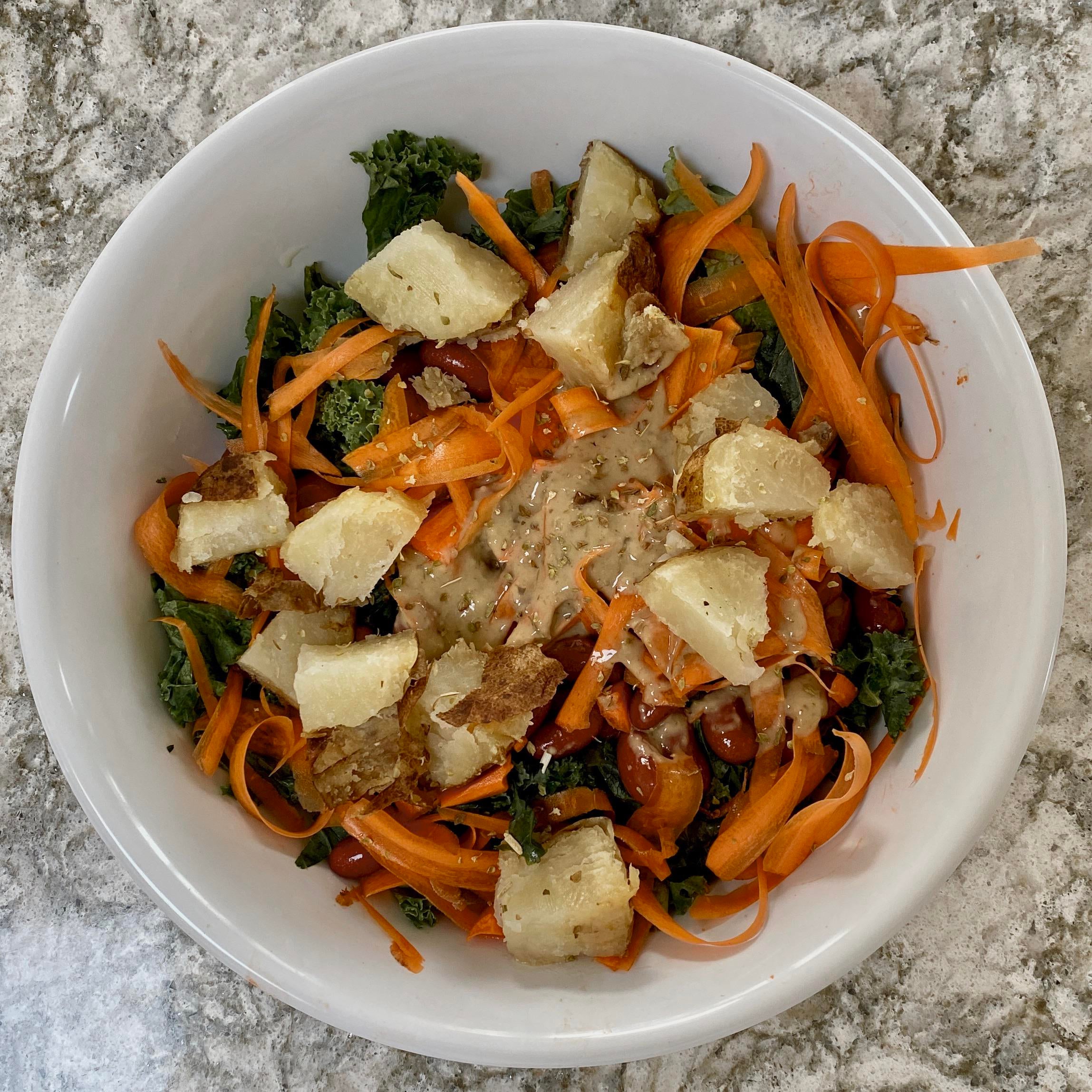 Kidney bean kale salad with tahini dressing Dining and Cooking