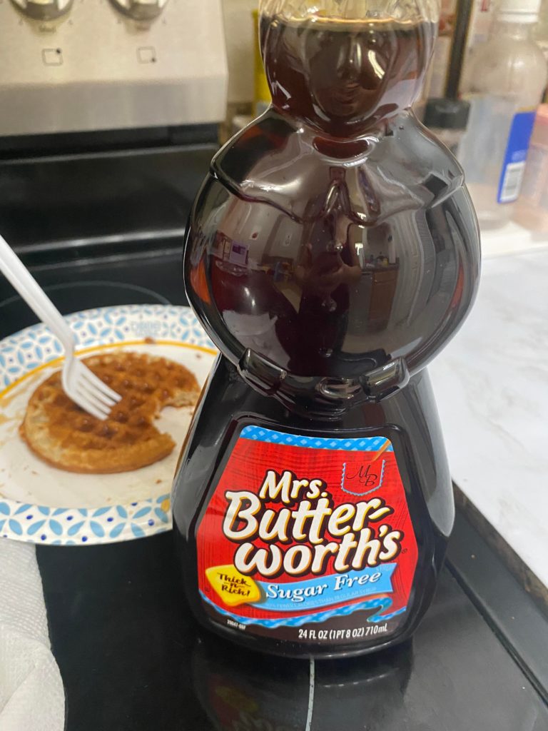 Two tablespoons for 10 calories and the only difference between this and regular syrup is it’s much thinner consistency but it doesn’t bother me for 10 calories!