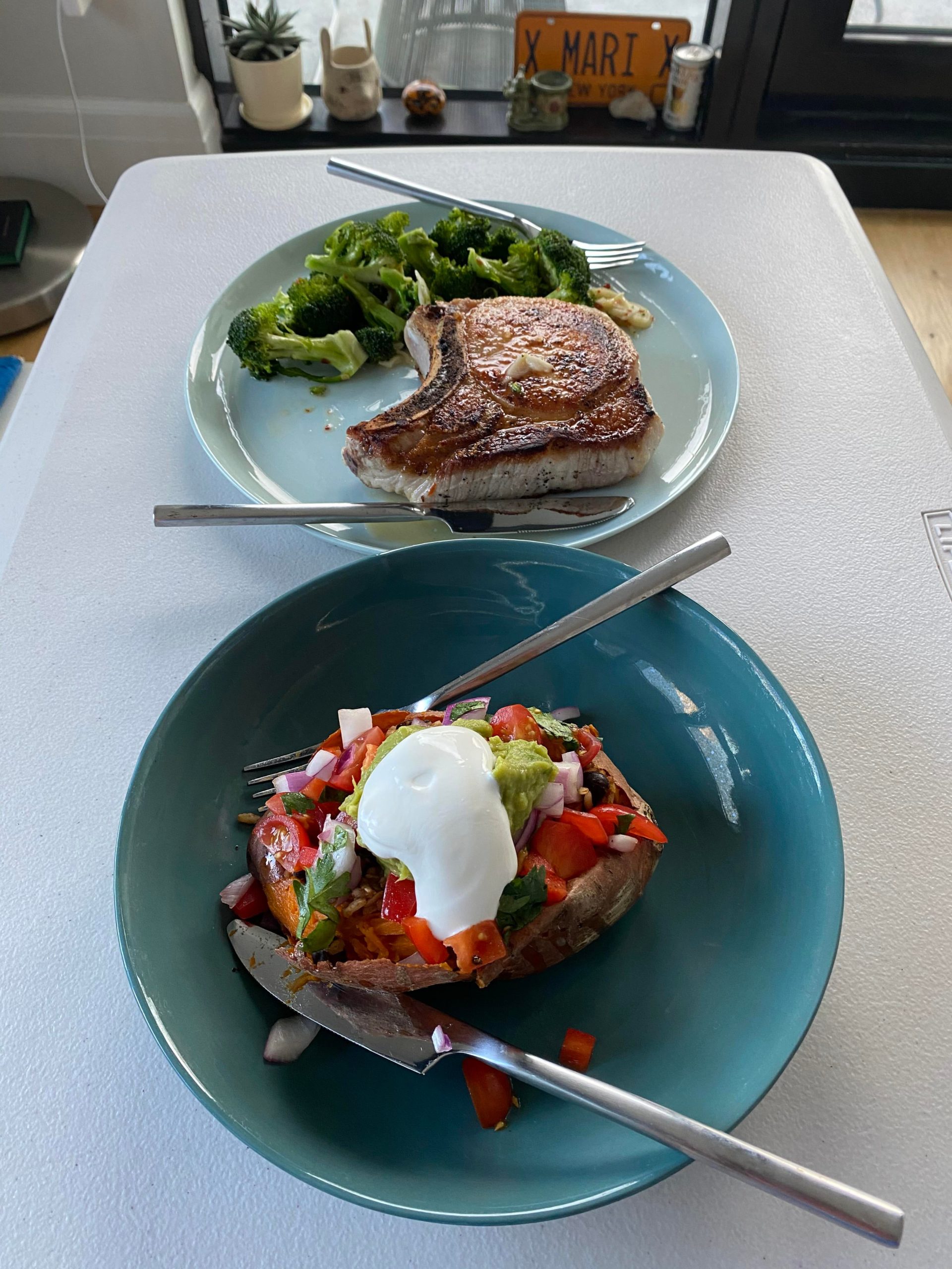 His and hers dinners. Which one is his and which one is hers? Dining