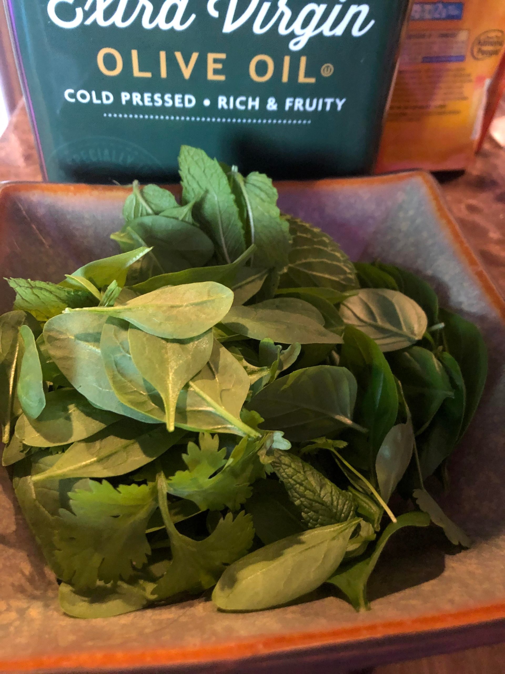 do herbs count? fresh picked basil, cilantro, mint, and spinach heading