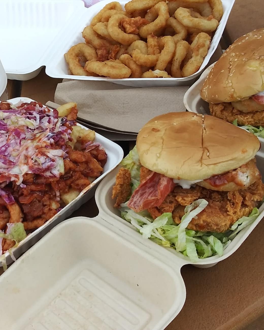 Vuture Junk Food Day in San Antonio TX, bacon chik'n sandwich, coleslaw