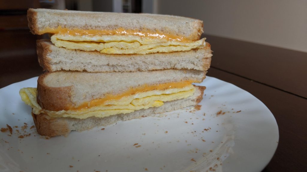 Basic fried egg with processed cheese sandwich