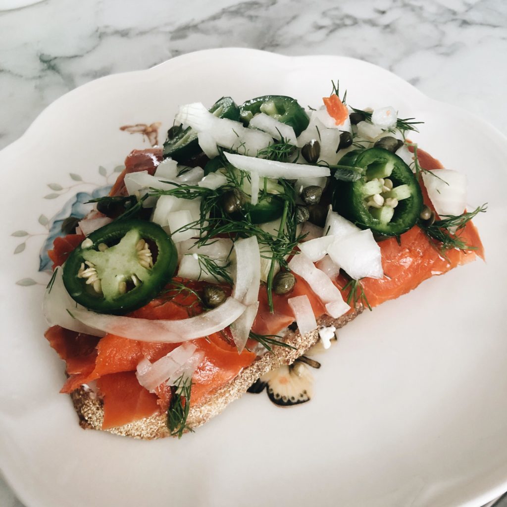 “Lox” Smoked Salmon on Toast (<300 cals)