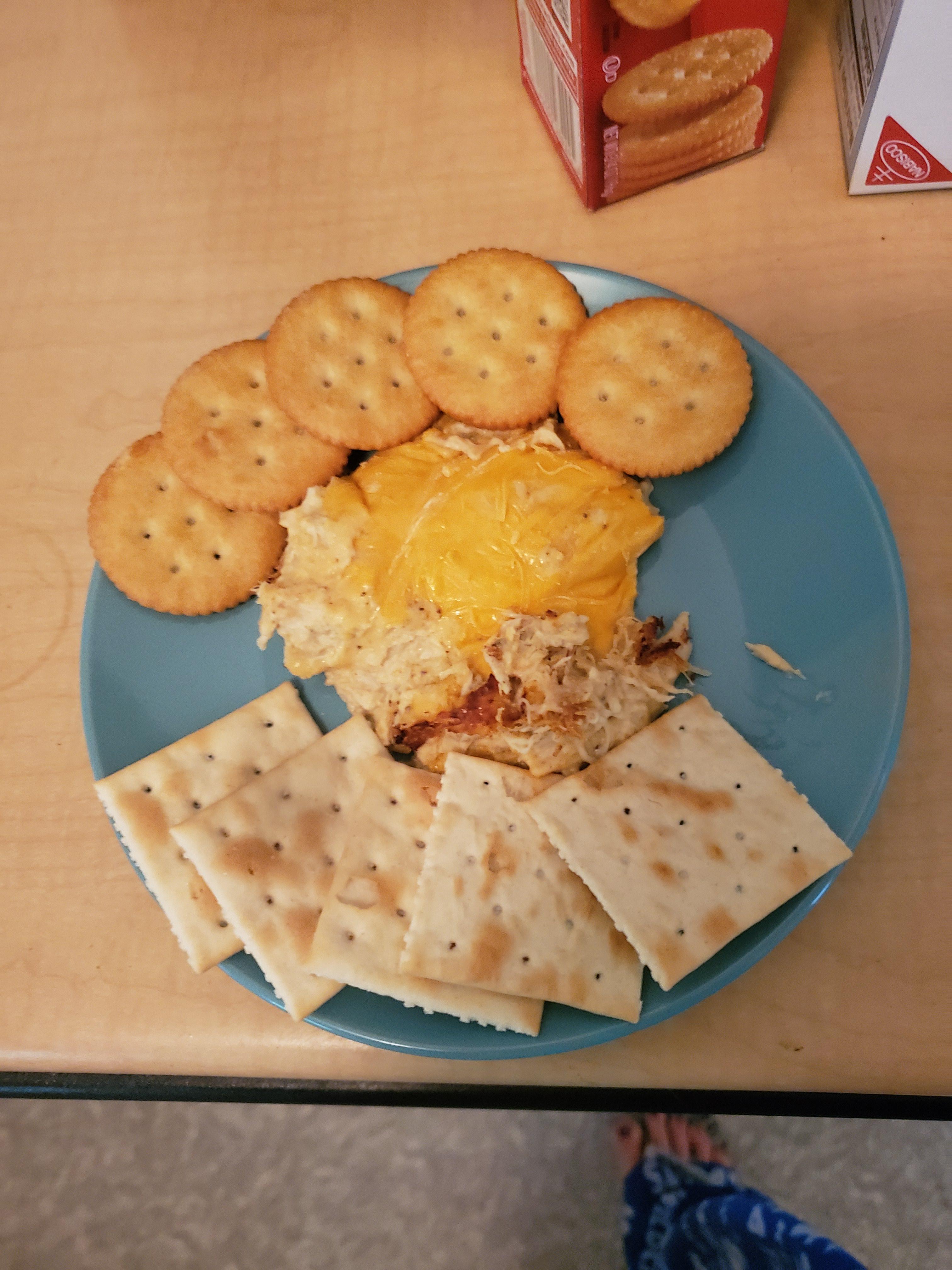 Fresh picked Maryland crab dip for 211 calories a serving. Add 140 for