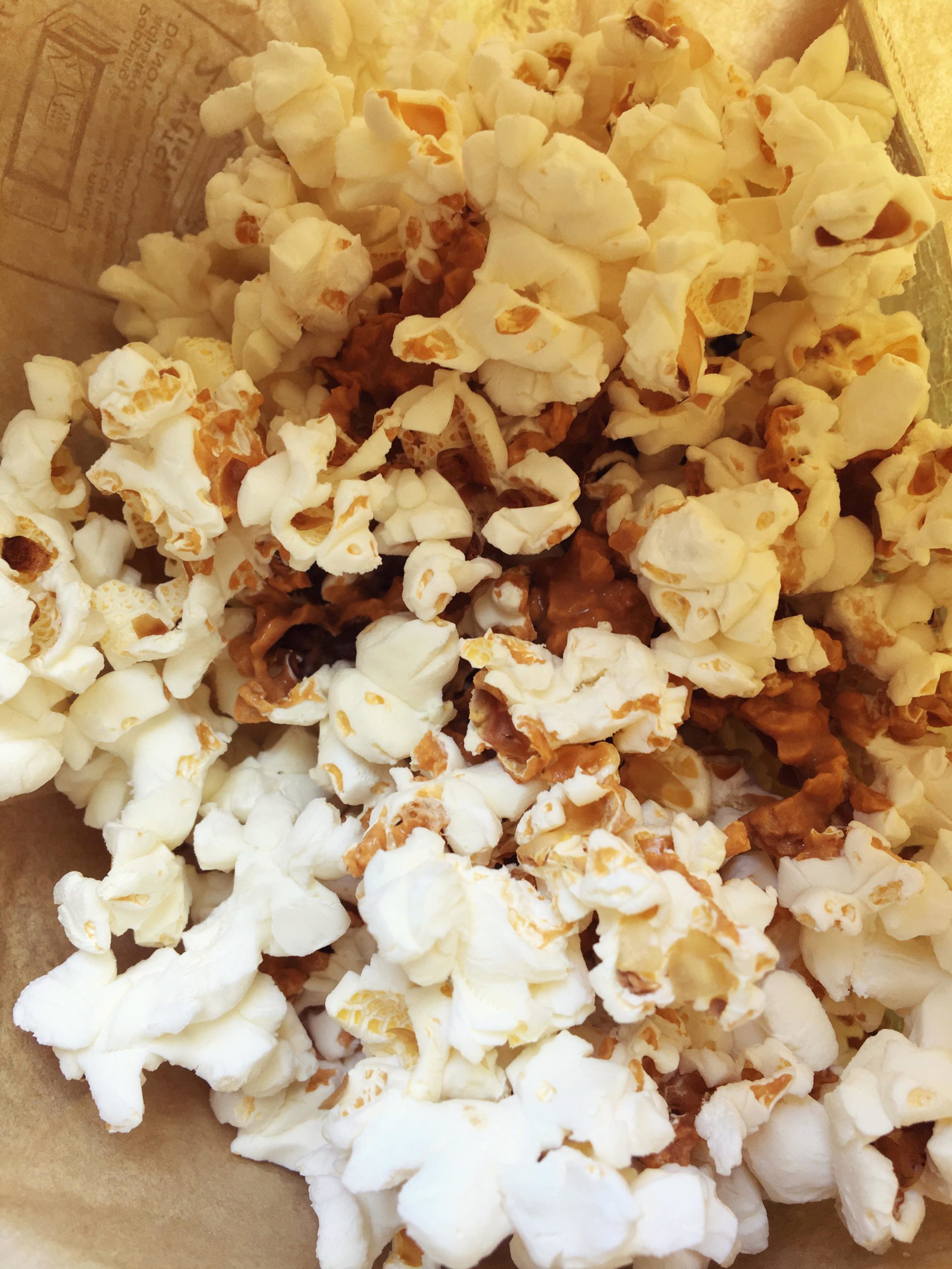 Orville Redenbacher SmartPop kettle corn with a drizzle of Walden Farms caramel syrup (100