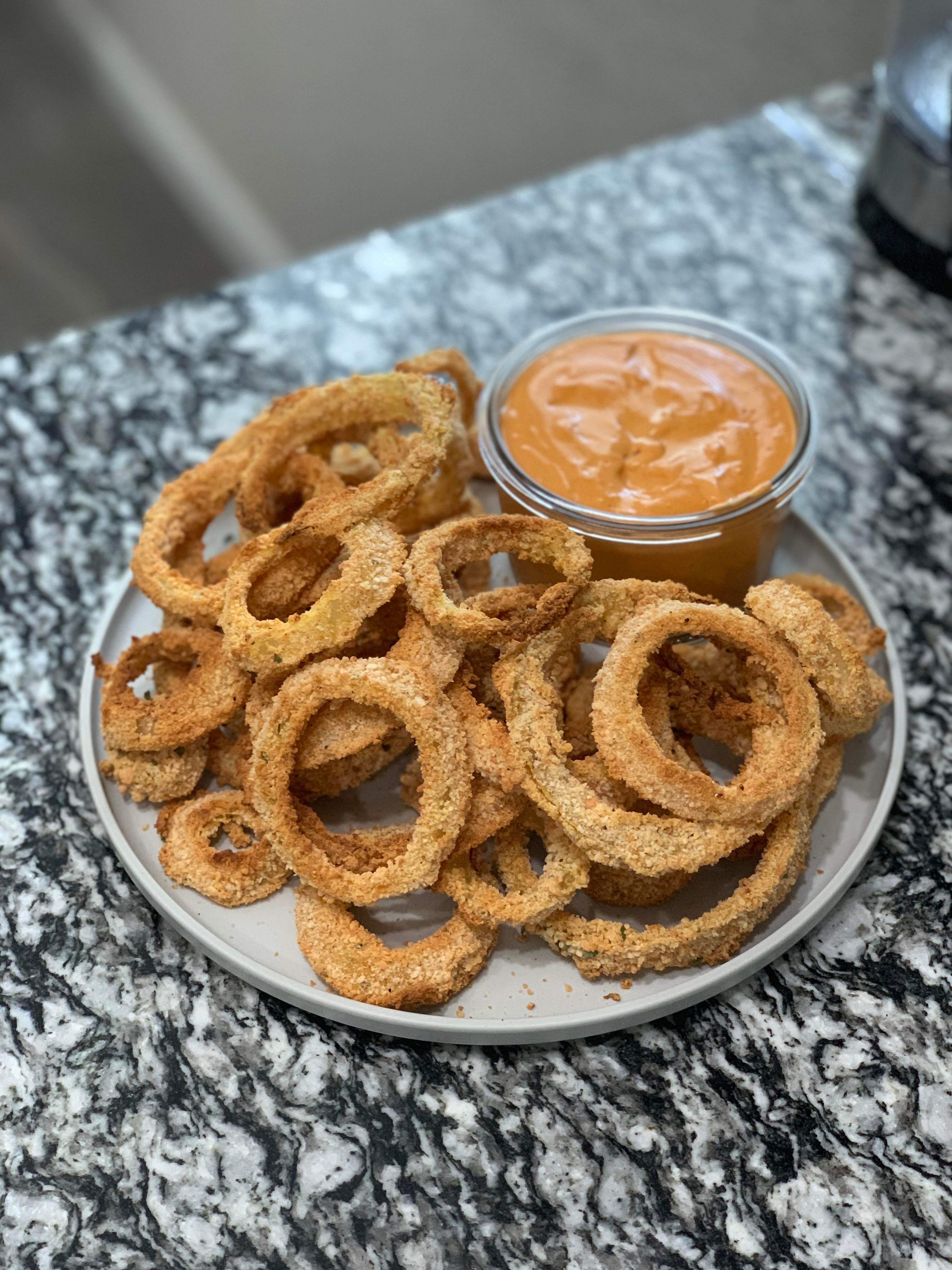 Baked Onion Rings with Chipotle Aioli Dining and Cooking