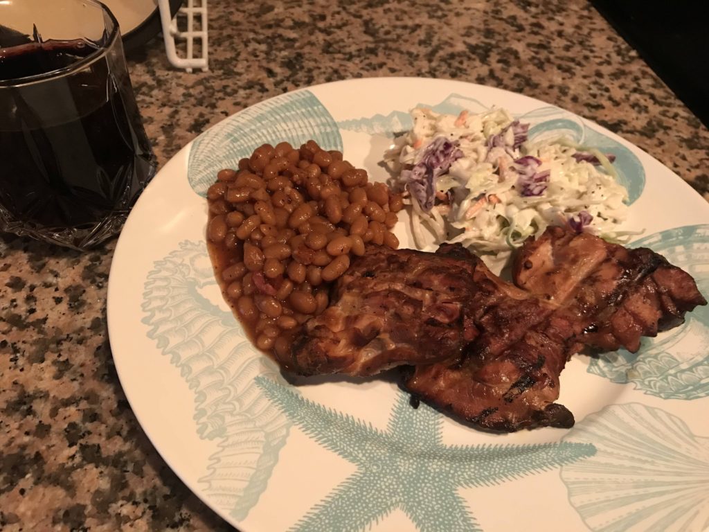 BBQ chicken, hickory smoked beans and coleslaw