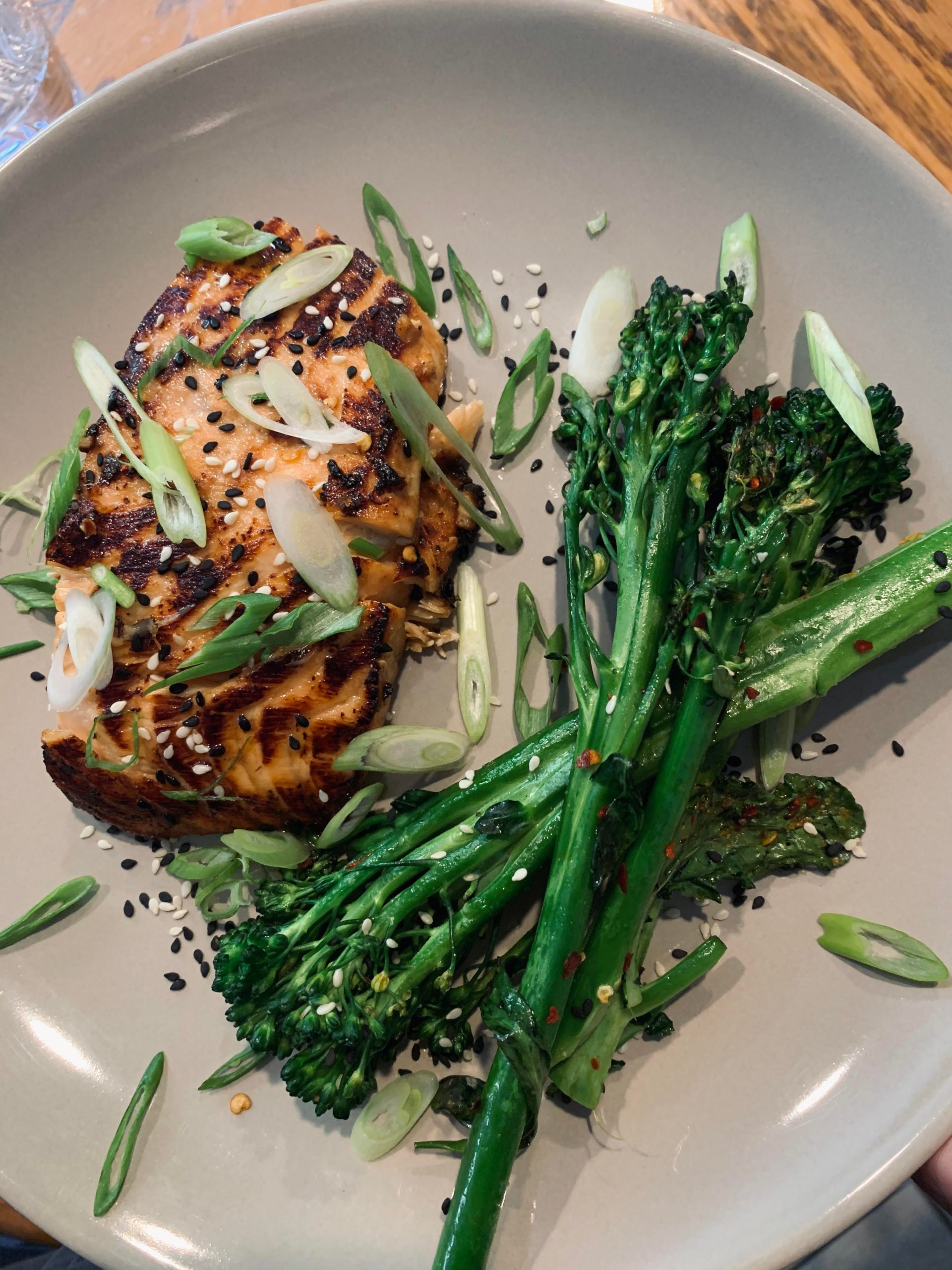 Panseared miso salmon and broccolini for a bit under 450 calories