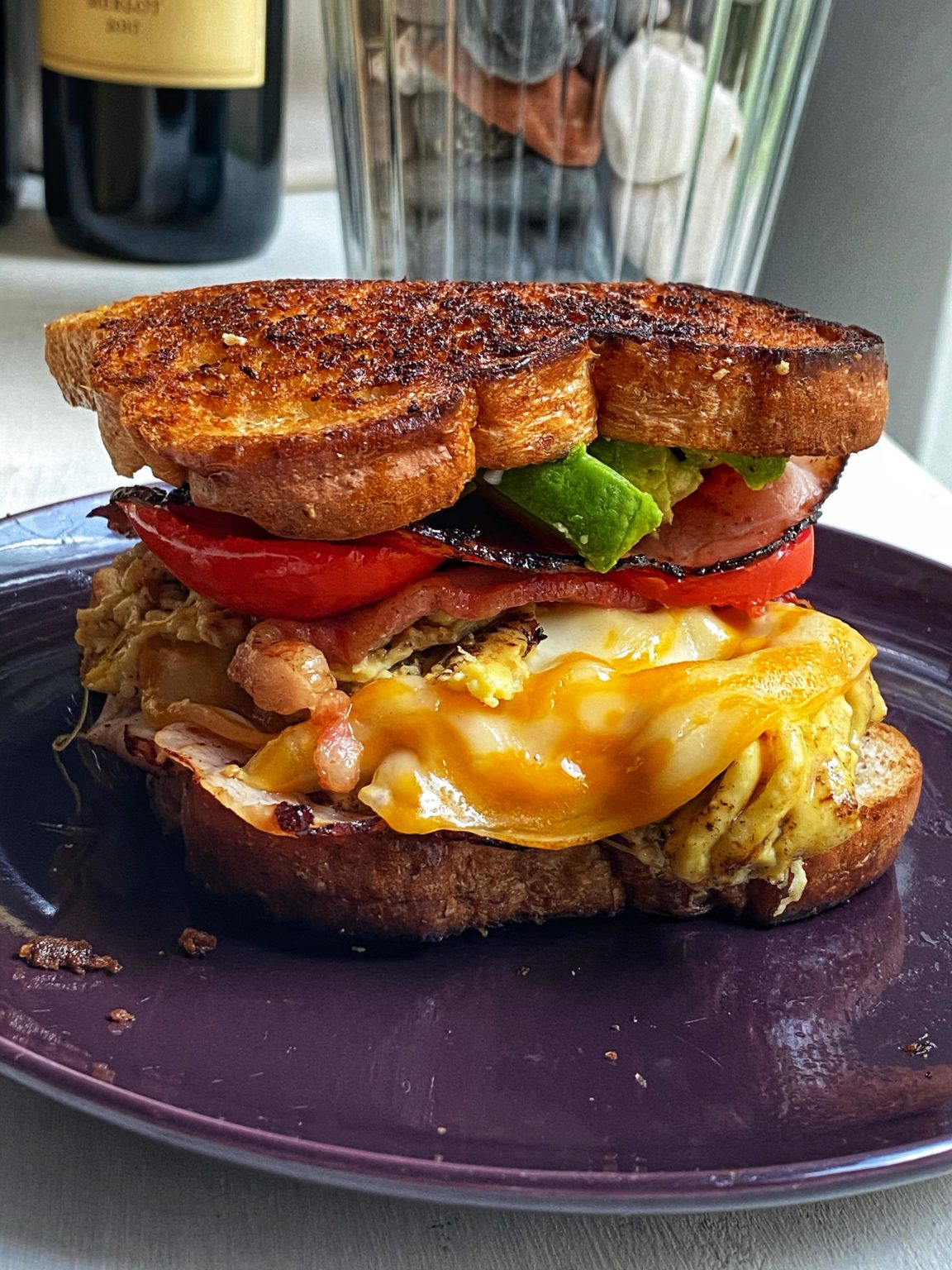 Everything bagel, pastrami, egg, provolone, avo. Breakfast of champions