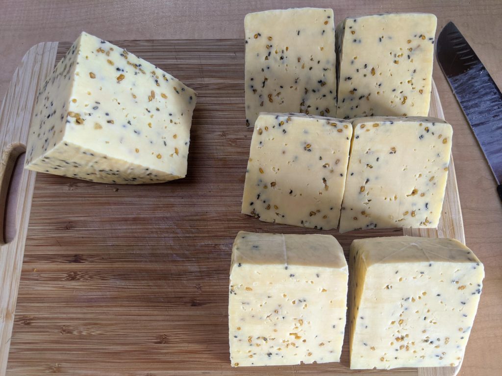 Homemade Gouda cheese with Nigella and Fenugreek seeds.